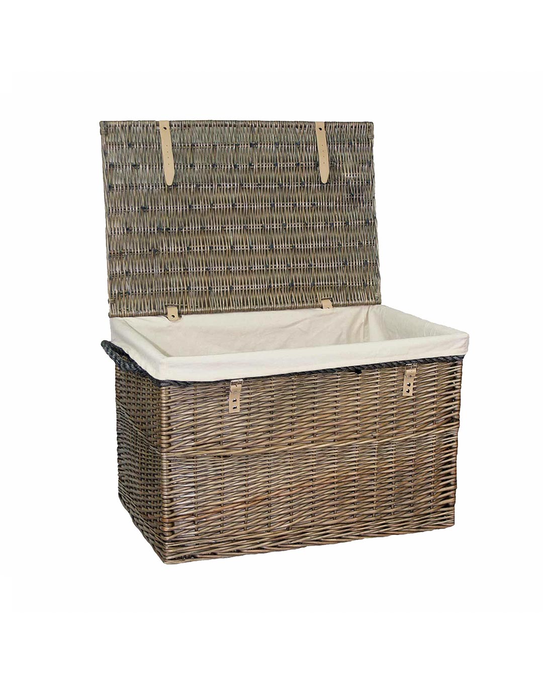 Extra Large 29-inch Wicker Storage Chest with Rope Handles White Lining (Antique Wash)