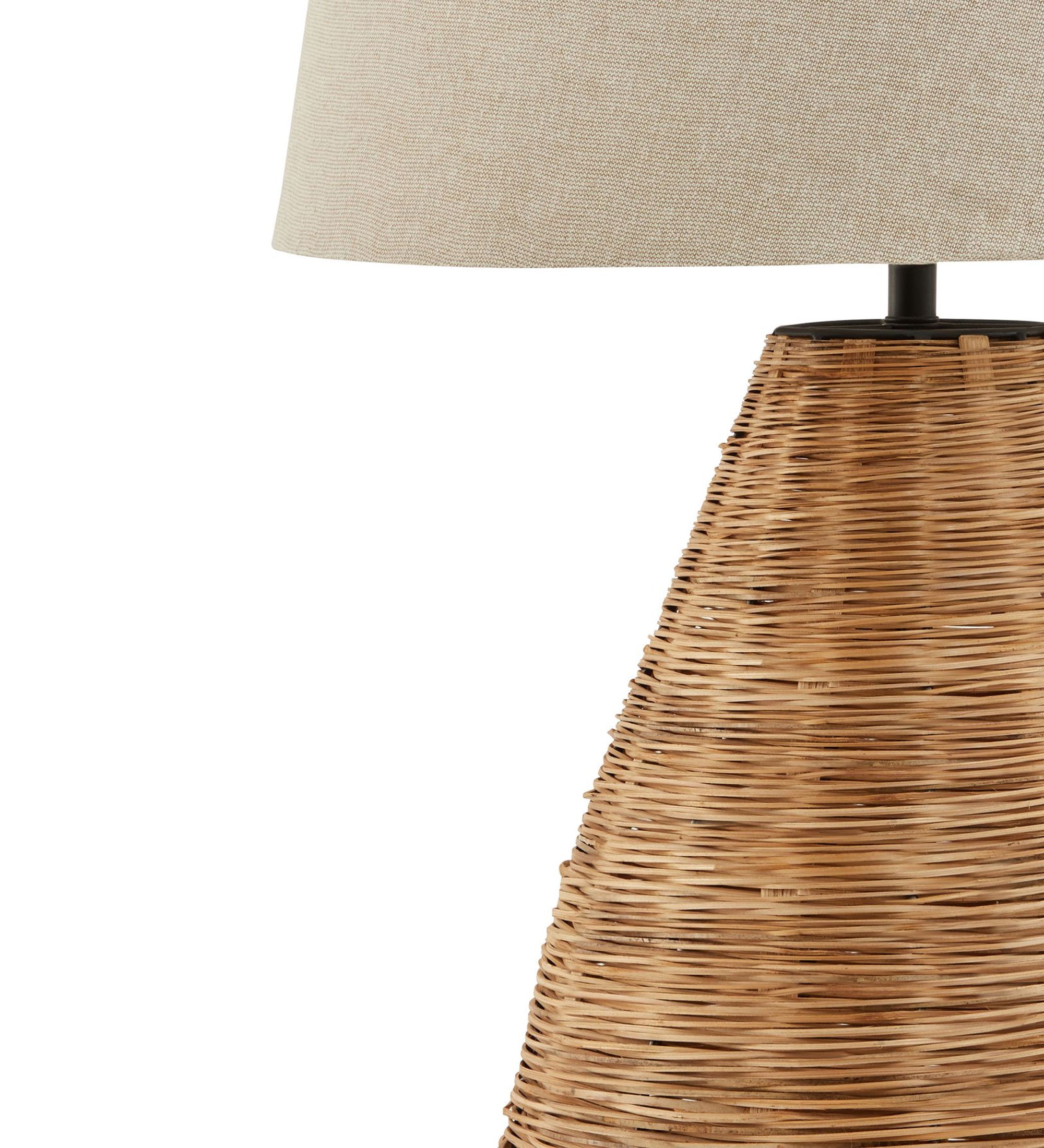 Conical Wicker Rattan Table Lamp With Linen Shade