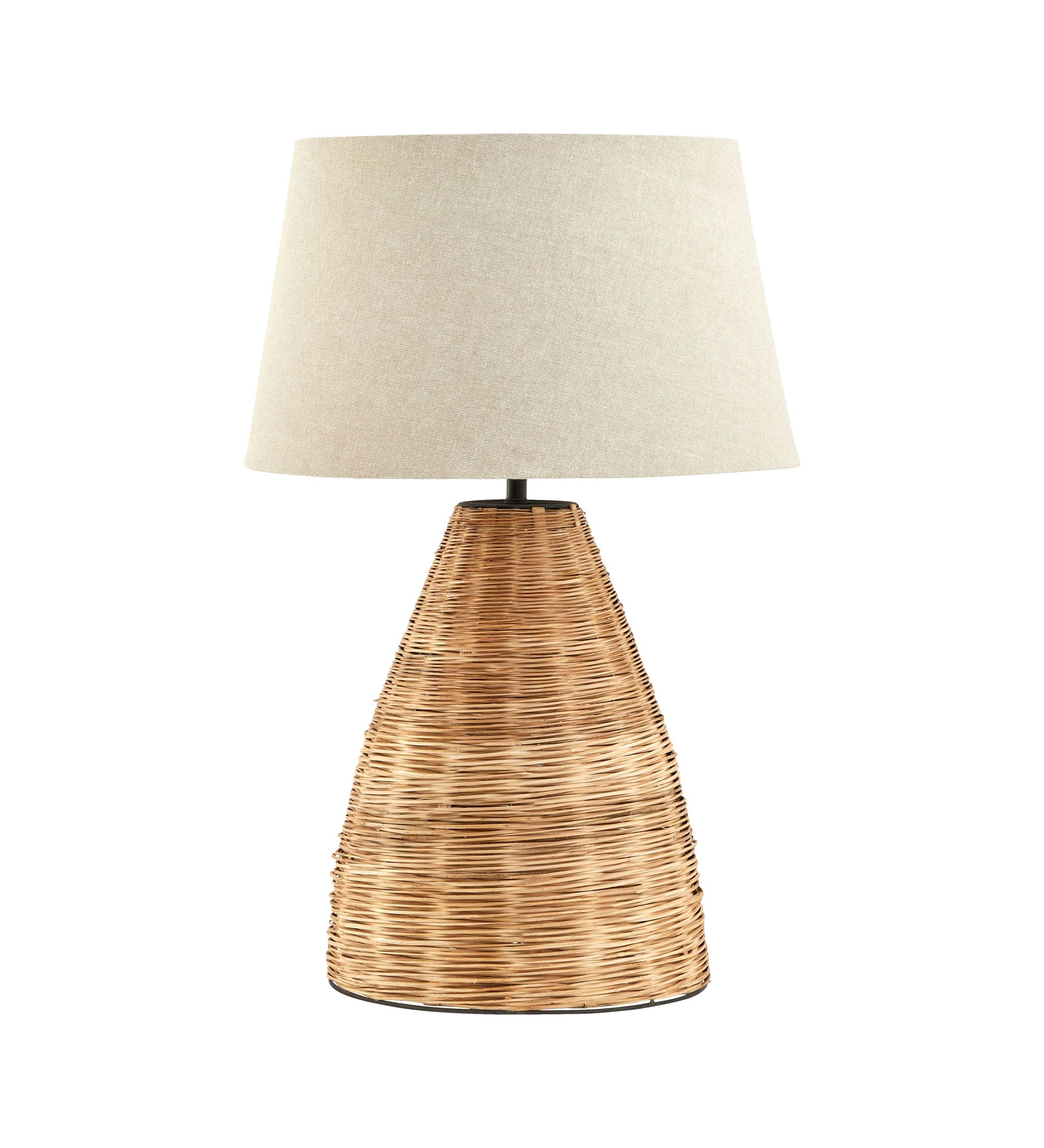 Conical Wicker Rattan Table Lamp With Linen Shade
