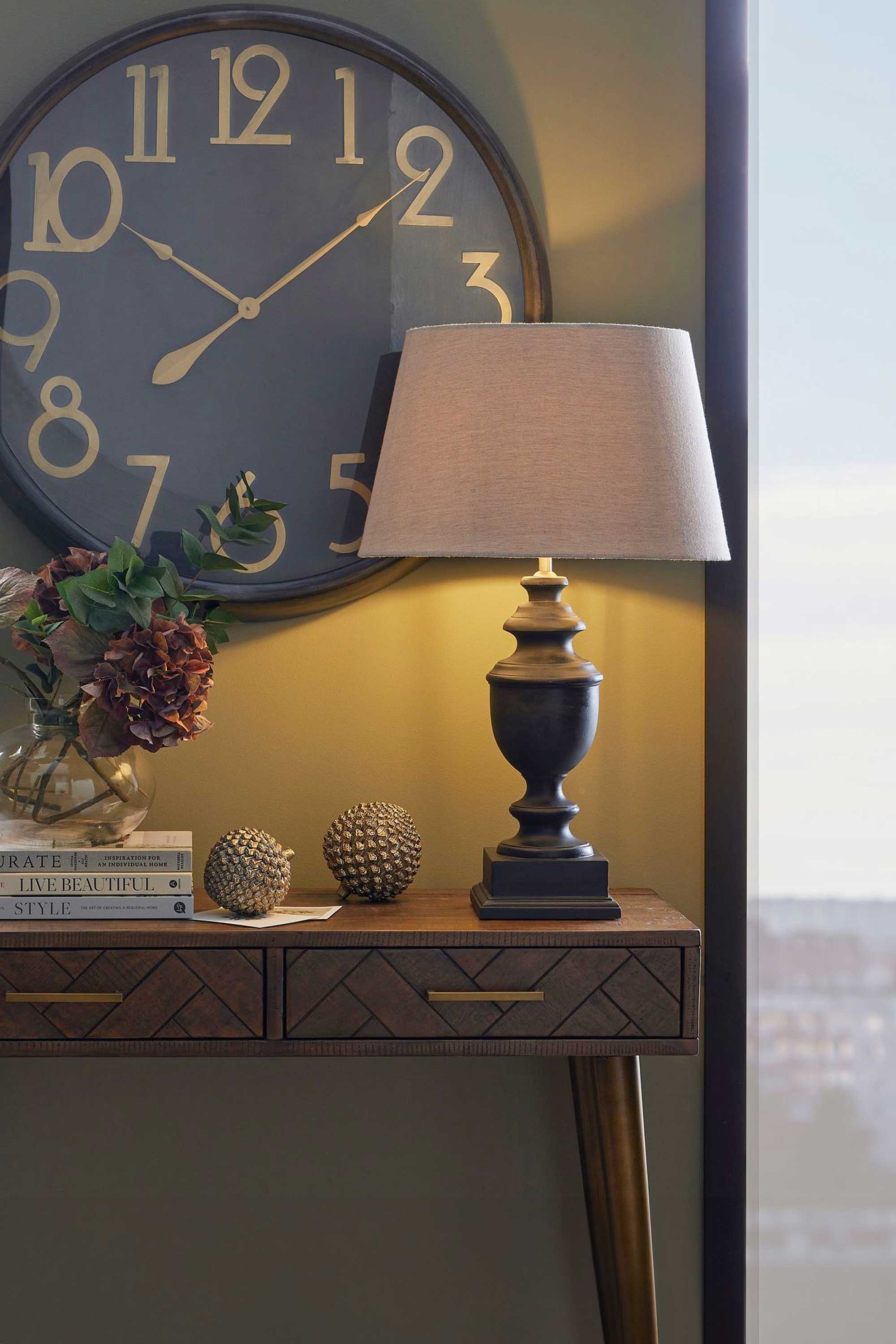 Dark Grey Urn Table Lamp With Linen Shade