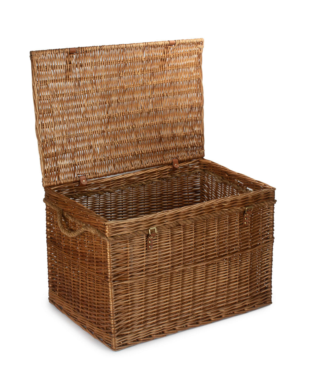 Extra Large 29-inch Double Steamed Wicker Storage Chest with Rope Handles