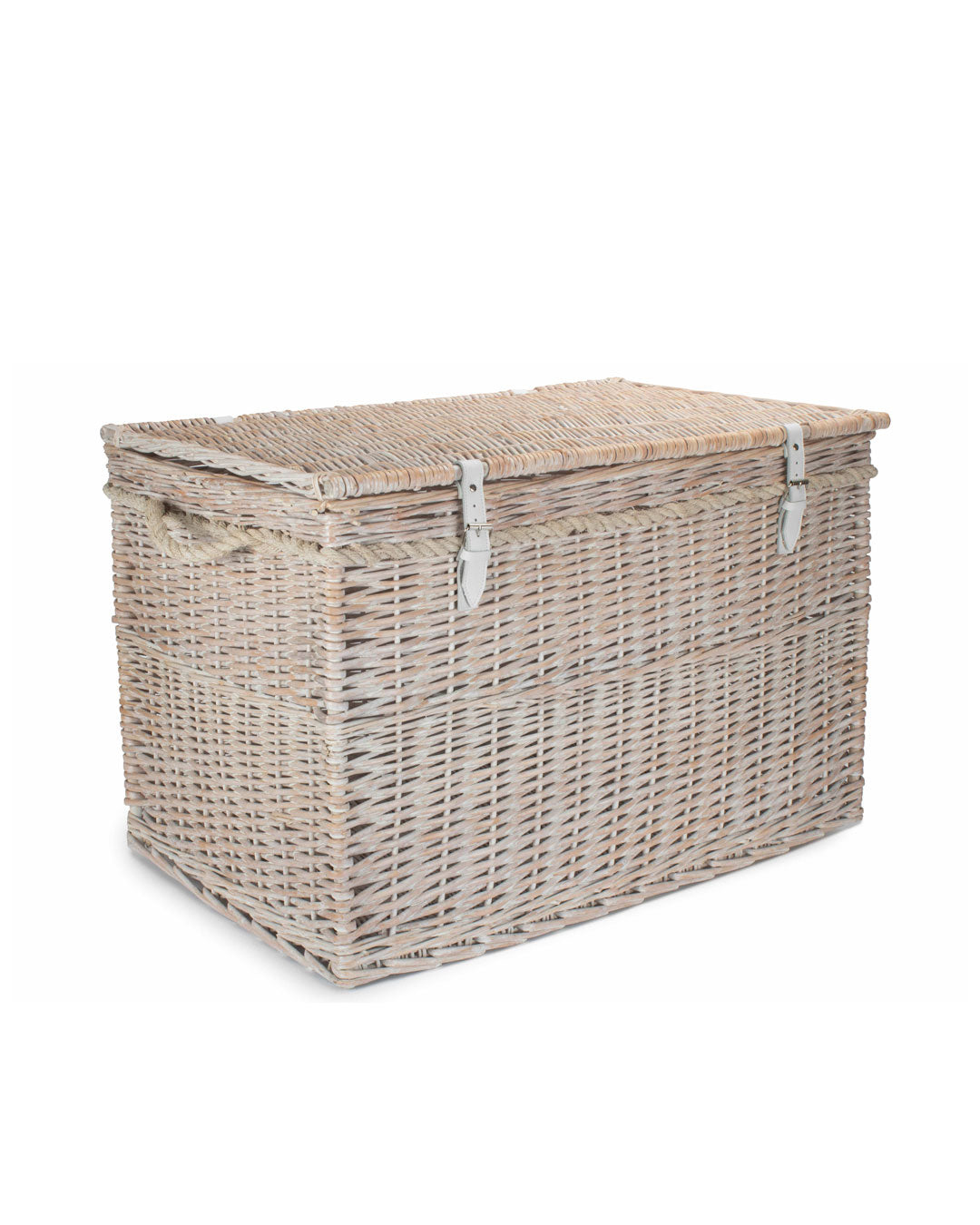 Extra Large 29-inch White Wicker Storage Chest with Rope Handles