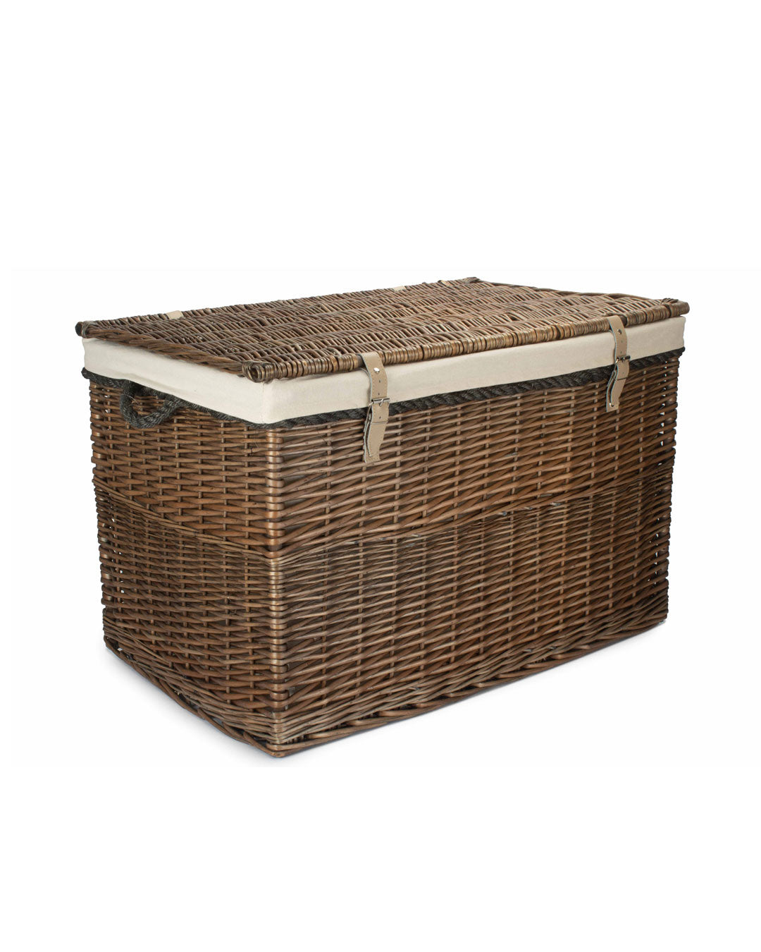 Extra Large 29-inch Wicker Storage Chest with Rope Handles White Lining (Antique Wash)