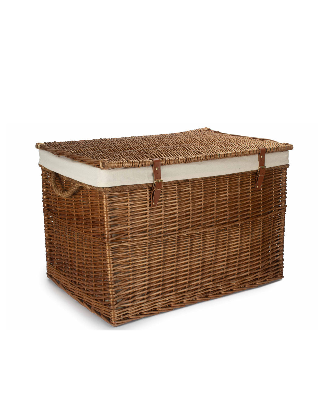 Extra Large 29-inch Double Steamed Wicker Storage Chest with Rope Handles White Lining