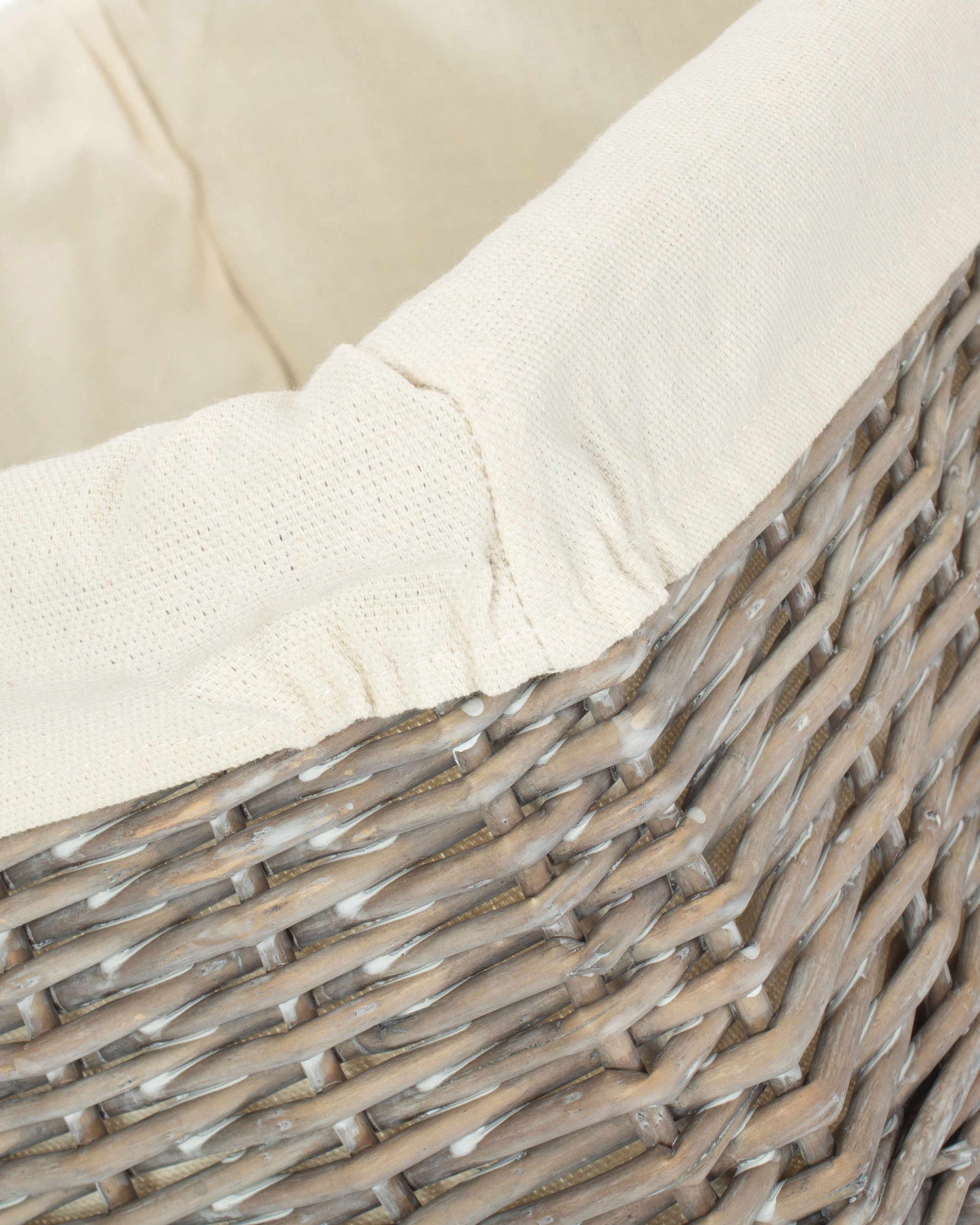 Extra Large Grey Wash Wicker Tray With White Lining