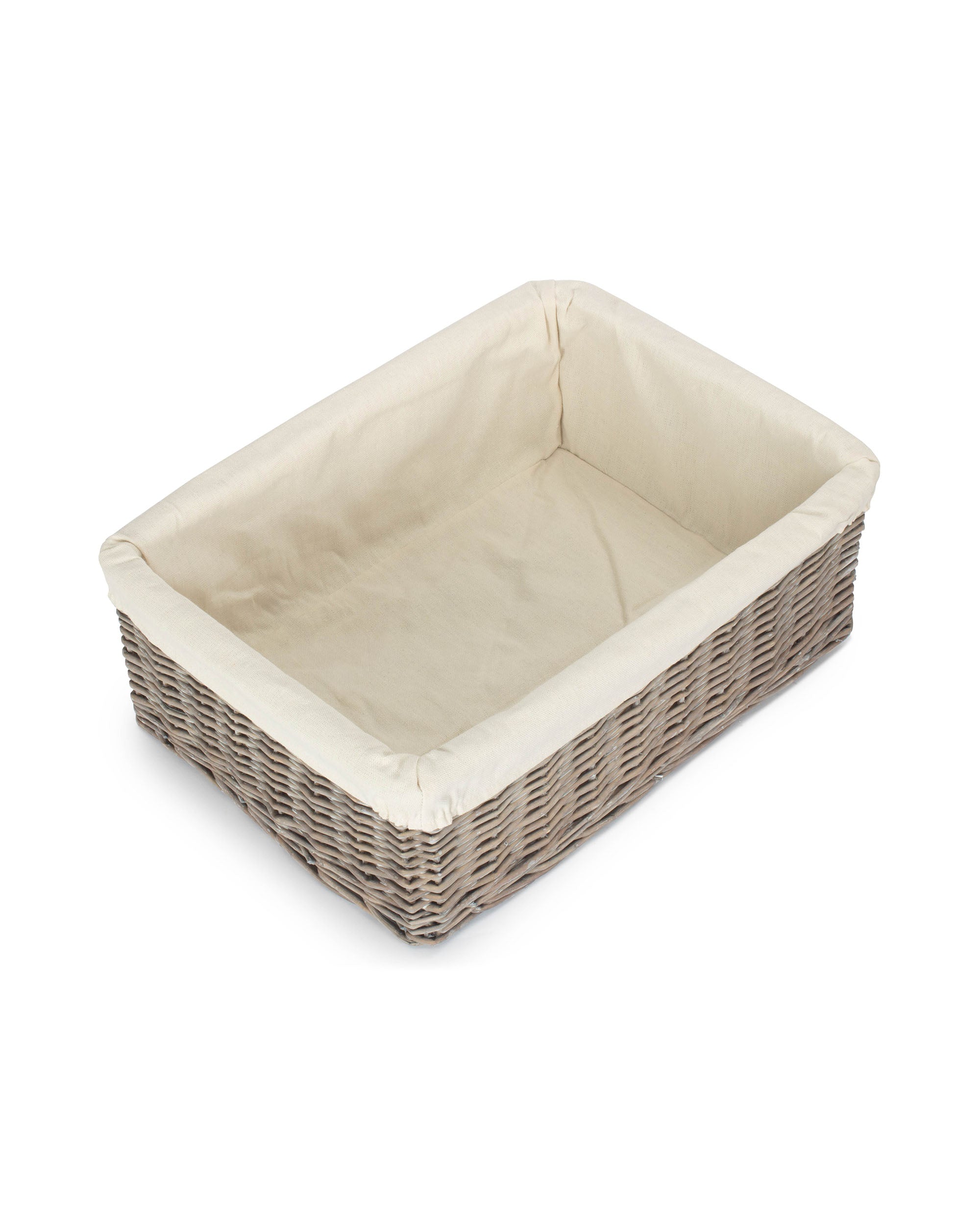 Extra Large Grey Wash Wicker Tray With White Lining