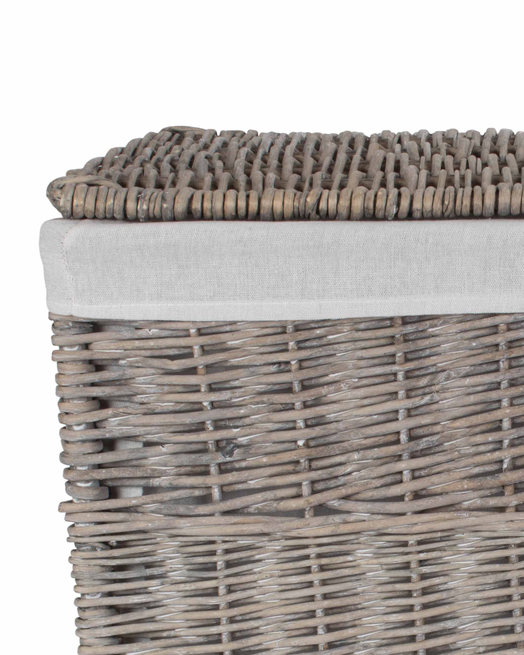 Grey Wash Lined Wicker Storage Trunk with Lid