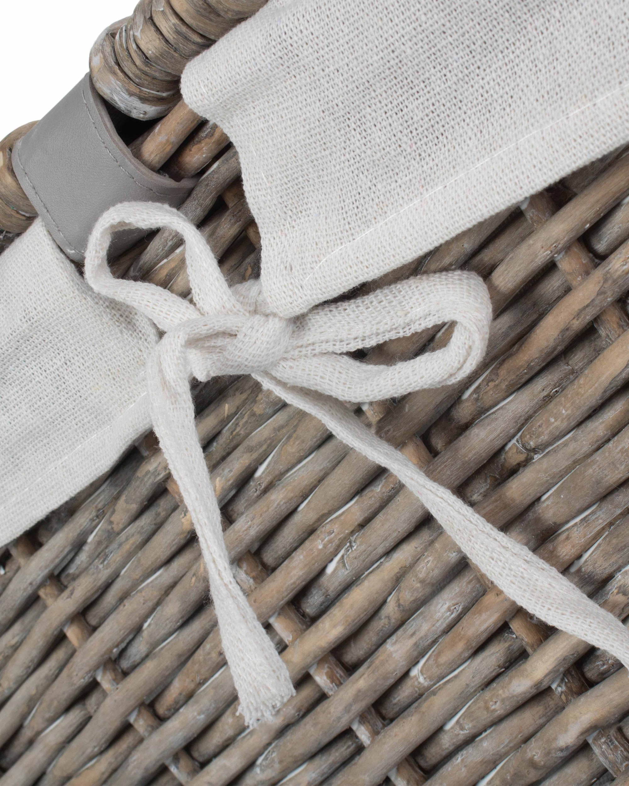 Grey Wash Lined Wicker Storage Trunk with Lid