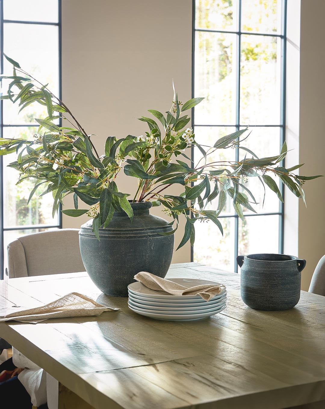 Large Rustic Ceramic Vase in Dark Grey