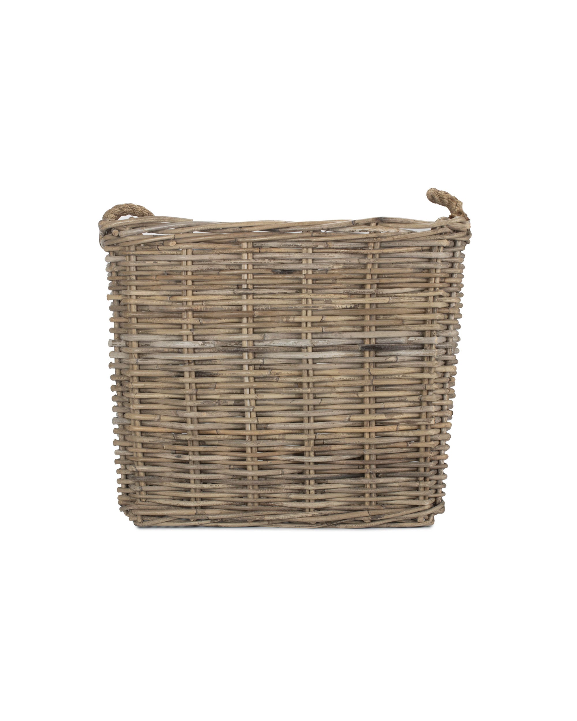 Square Grey Wicker Log Basket with Rope Handles