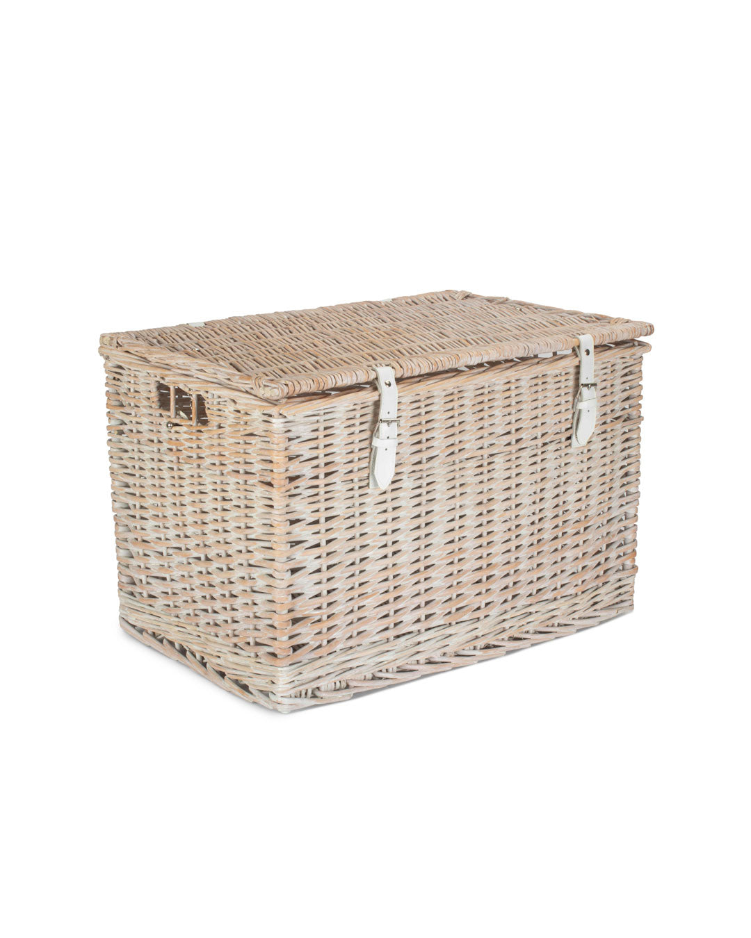 Large 24-Inch White Wicker Storage Chest With Lid