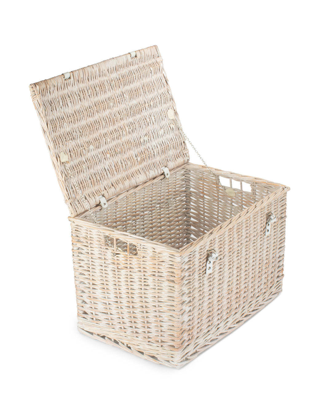 Large 24-Inch White Wicker Storage Chest With Lid