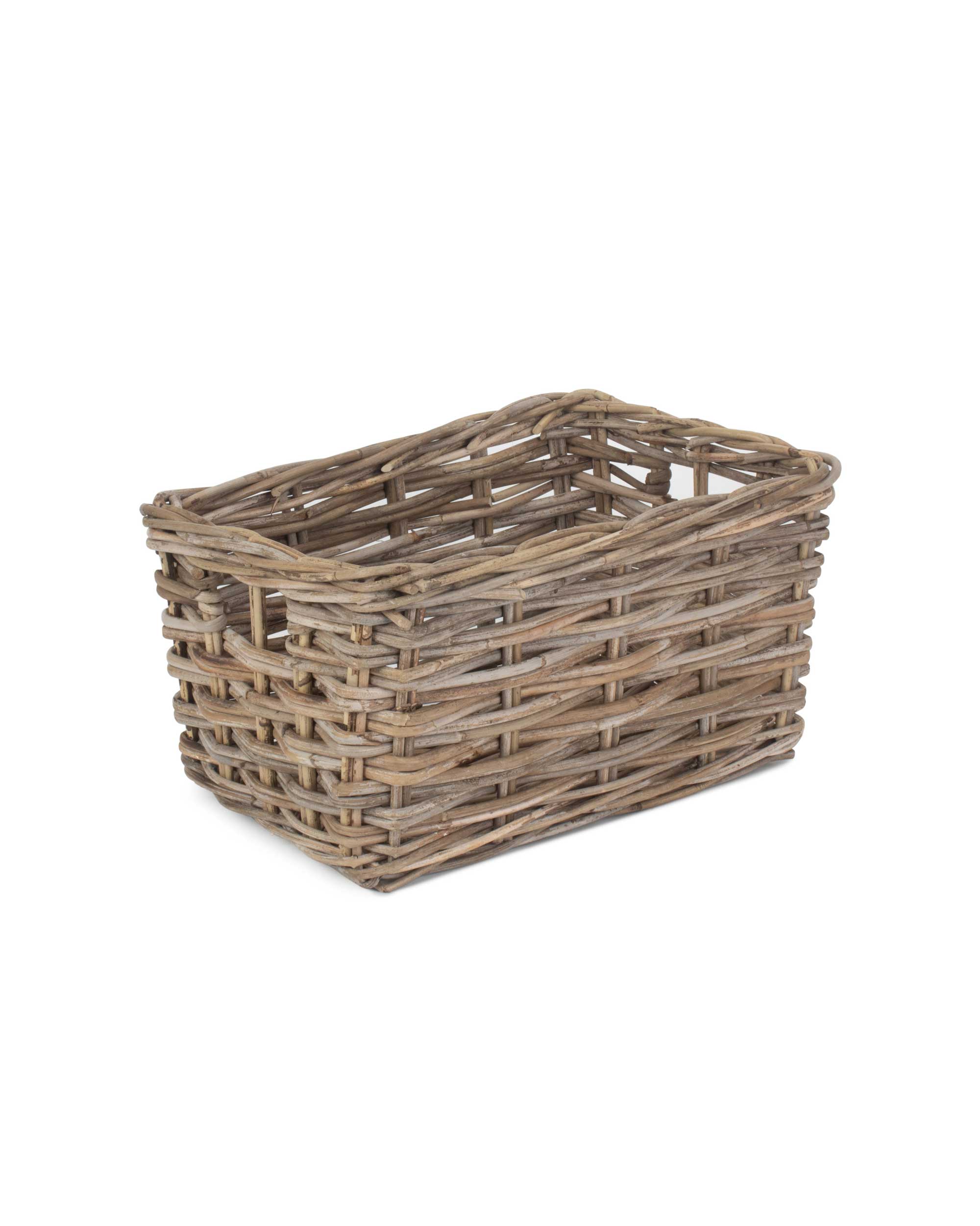 Medium Deep Rattan Storage Basket, Natural Wood, Rectangular