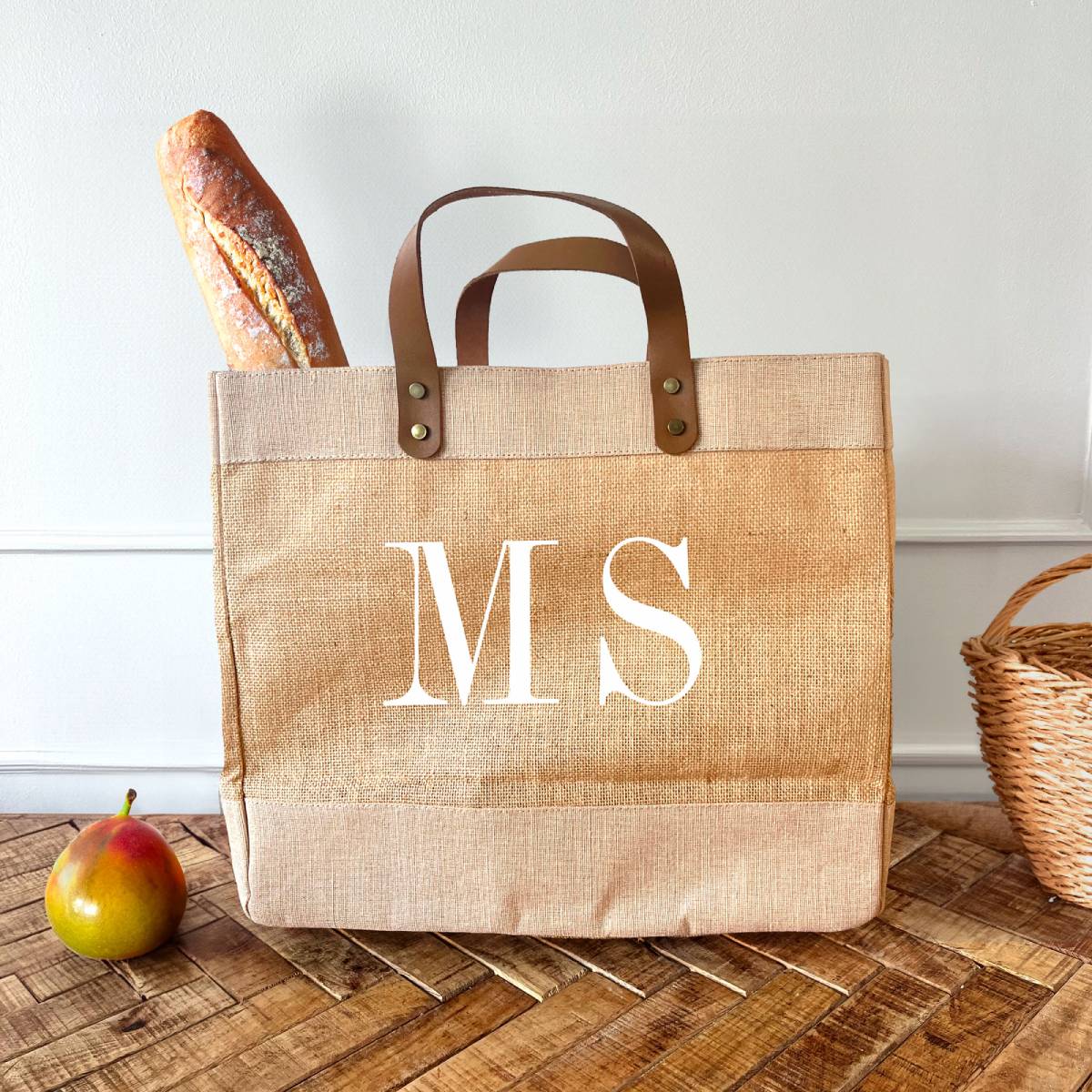 Personalised Market Bag with Big Initials (Natural)