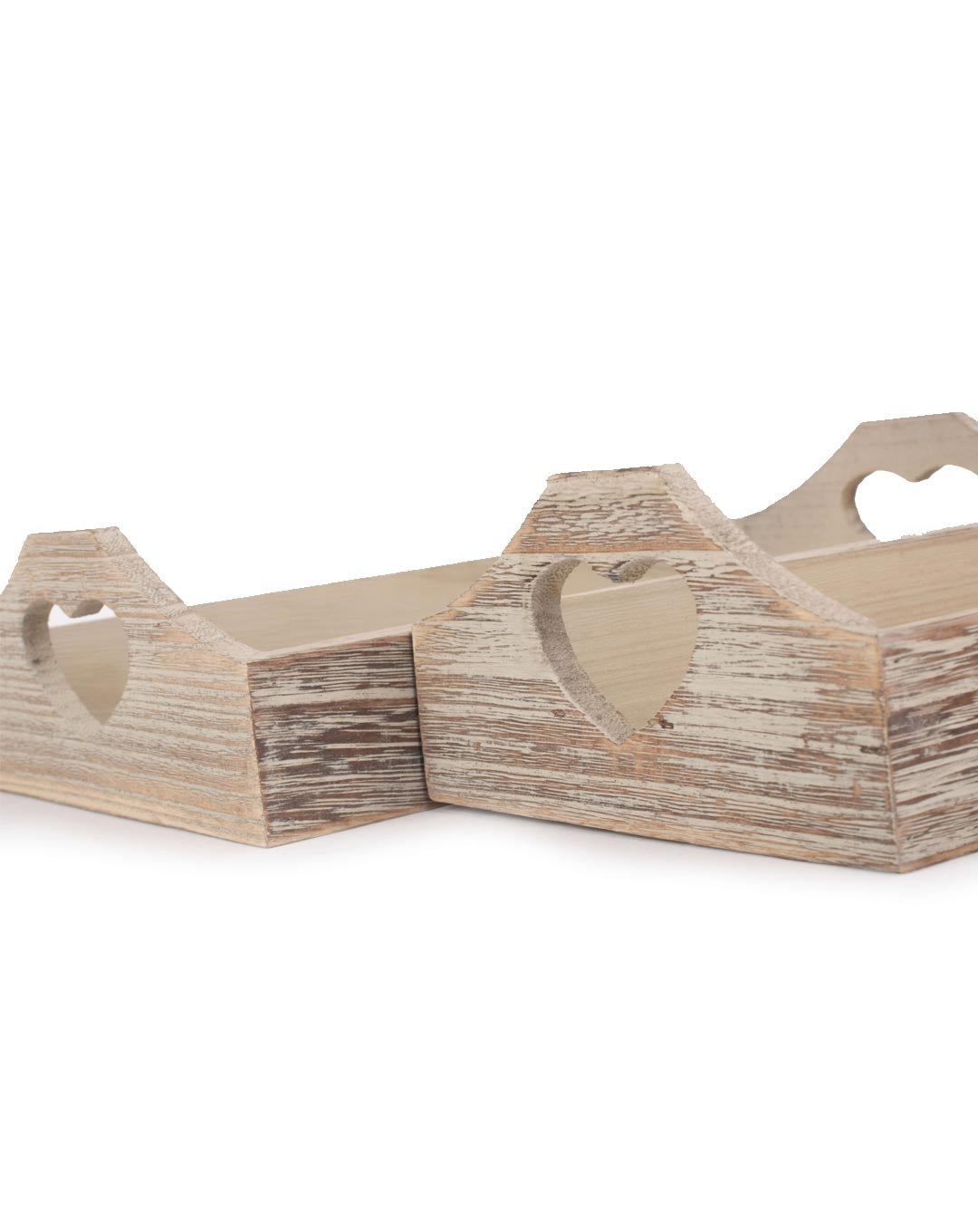Rustic Oak Heart Cut-out Tray Set of 2