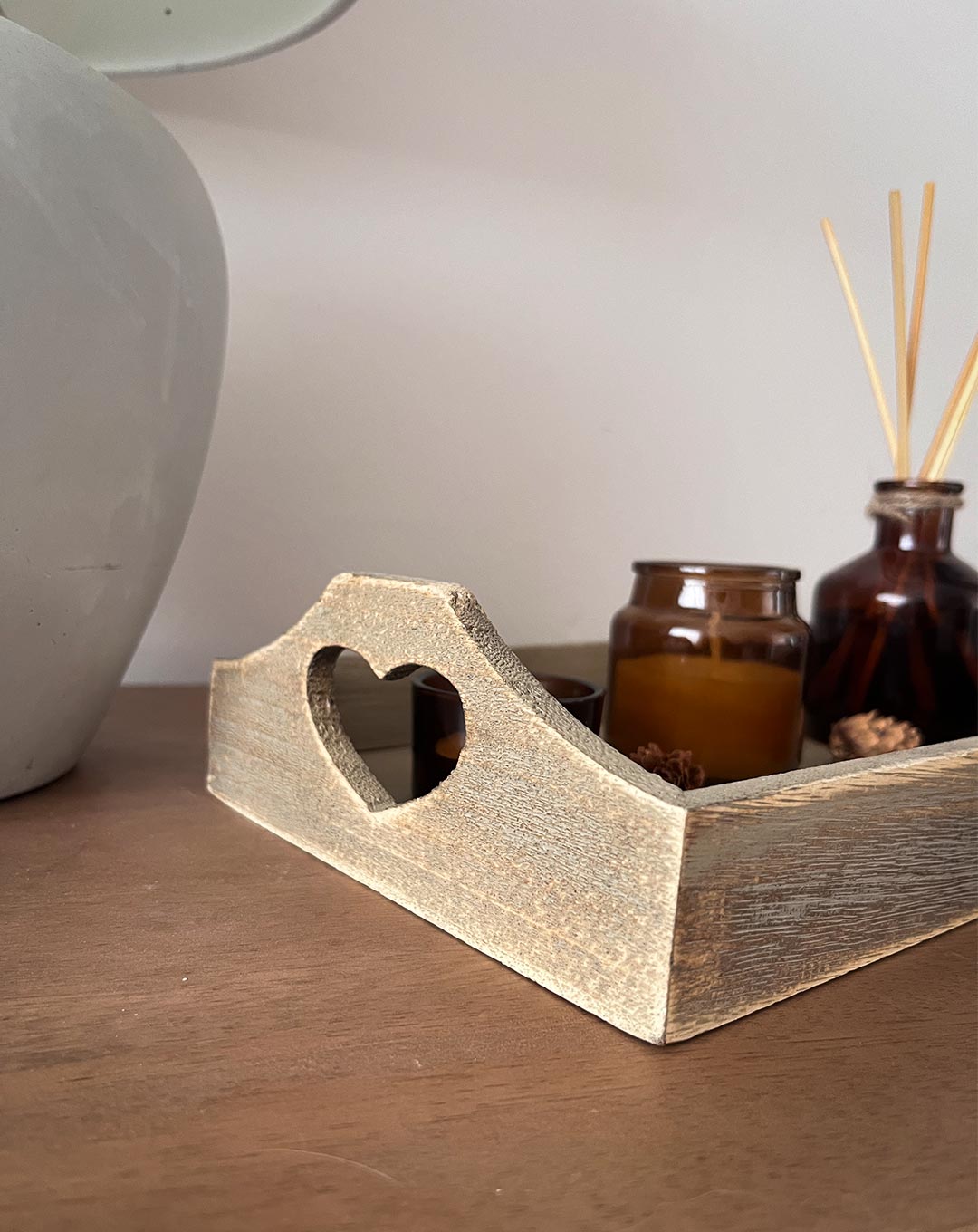 Rustic Oak Heart Cut-out Tray Set of 2