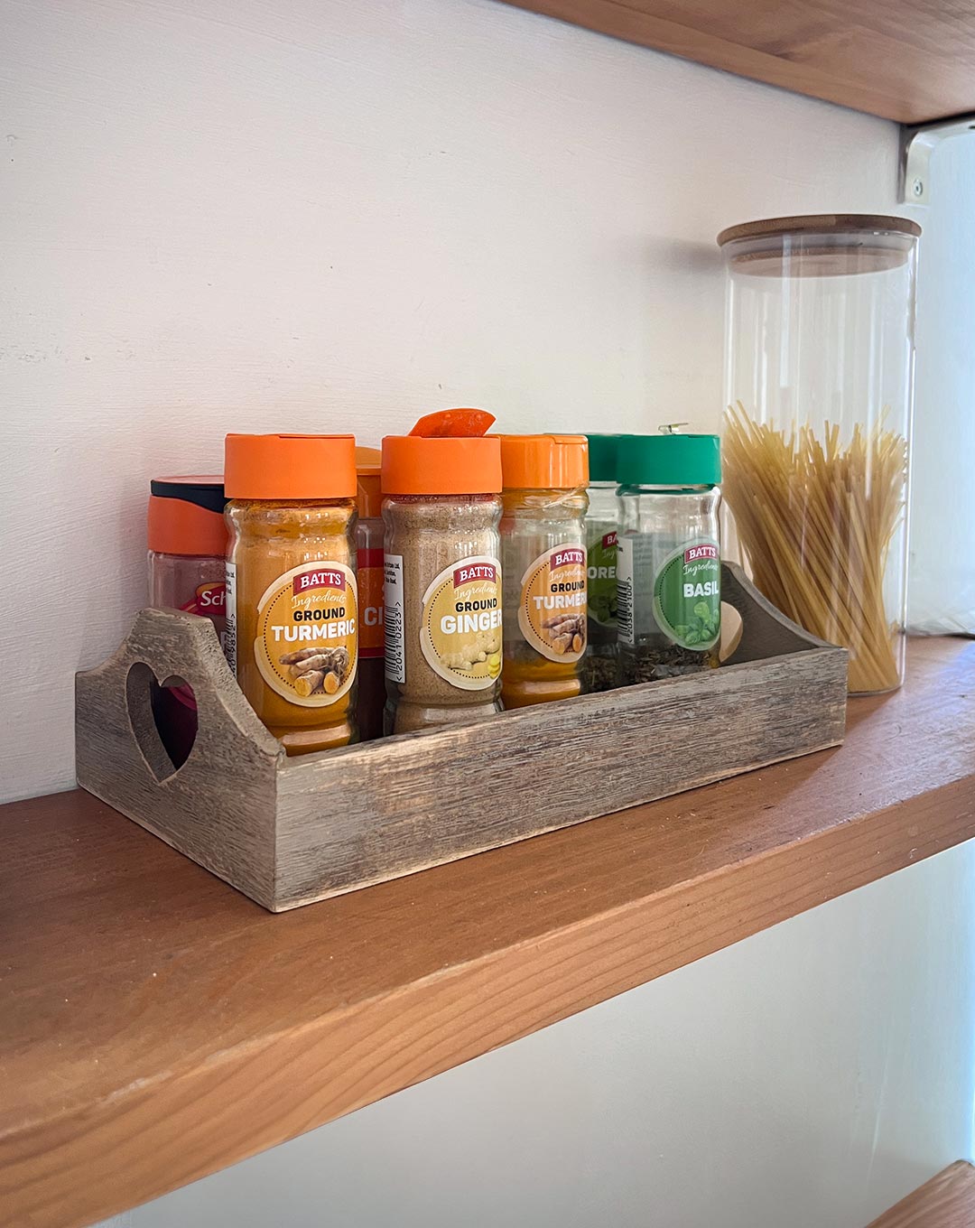 Wooden Tray Set of 2 with Heart Cut-Out - Kitchen Spice Rack - Storage & Organisation