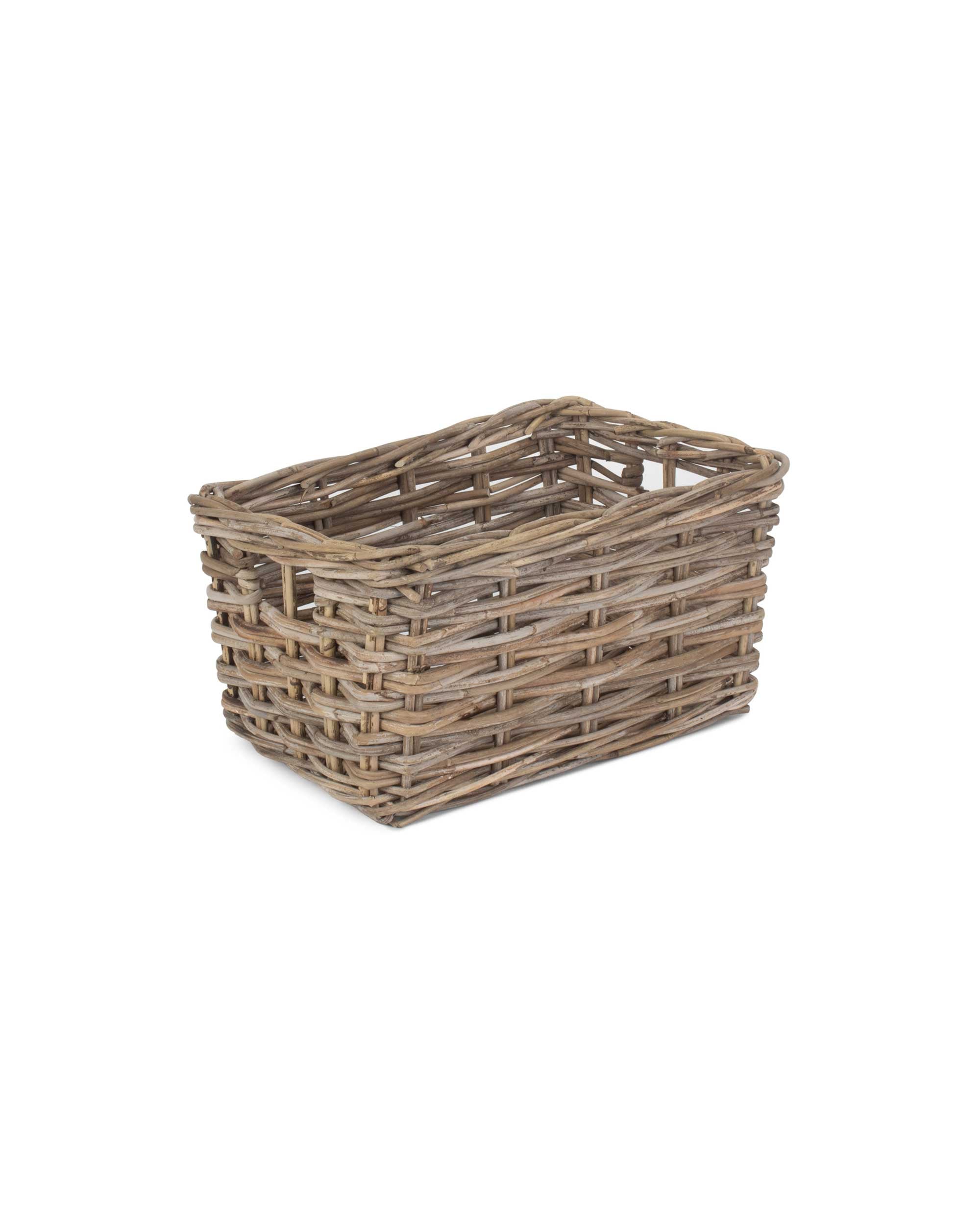 Small Deep Rattan Storage Basket, Natural Wood, Rectangular