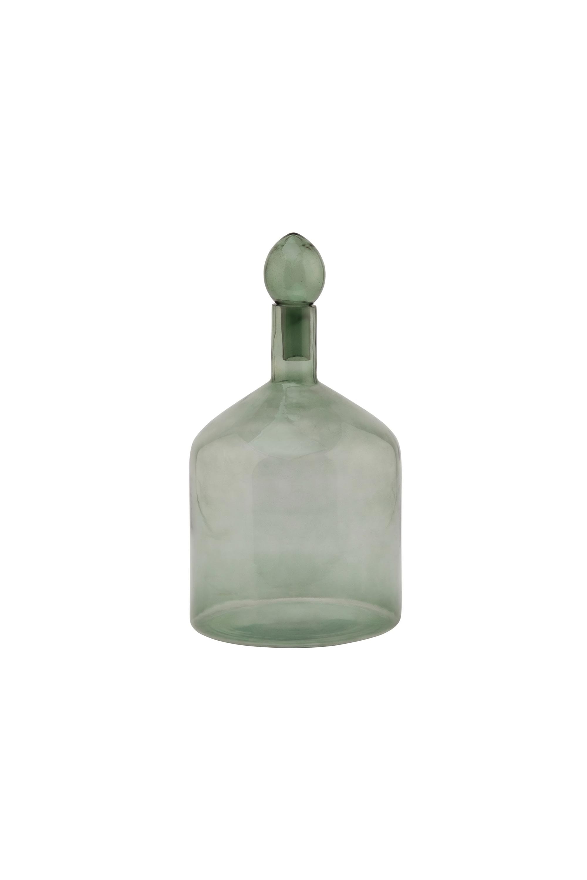 Smoked Sage Glass Bottle With Stopper - Decorative Vase
