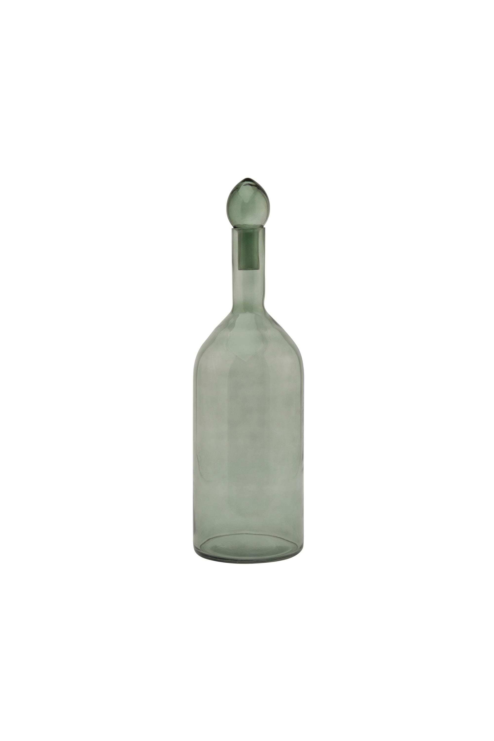 Tall Smoked Sage Glass Bottle With Stopper - Decorative Vase