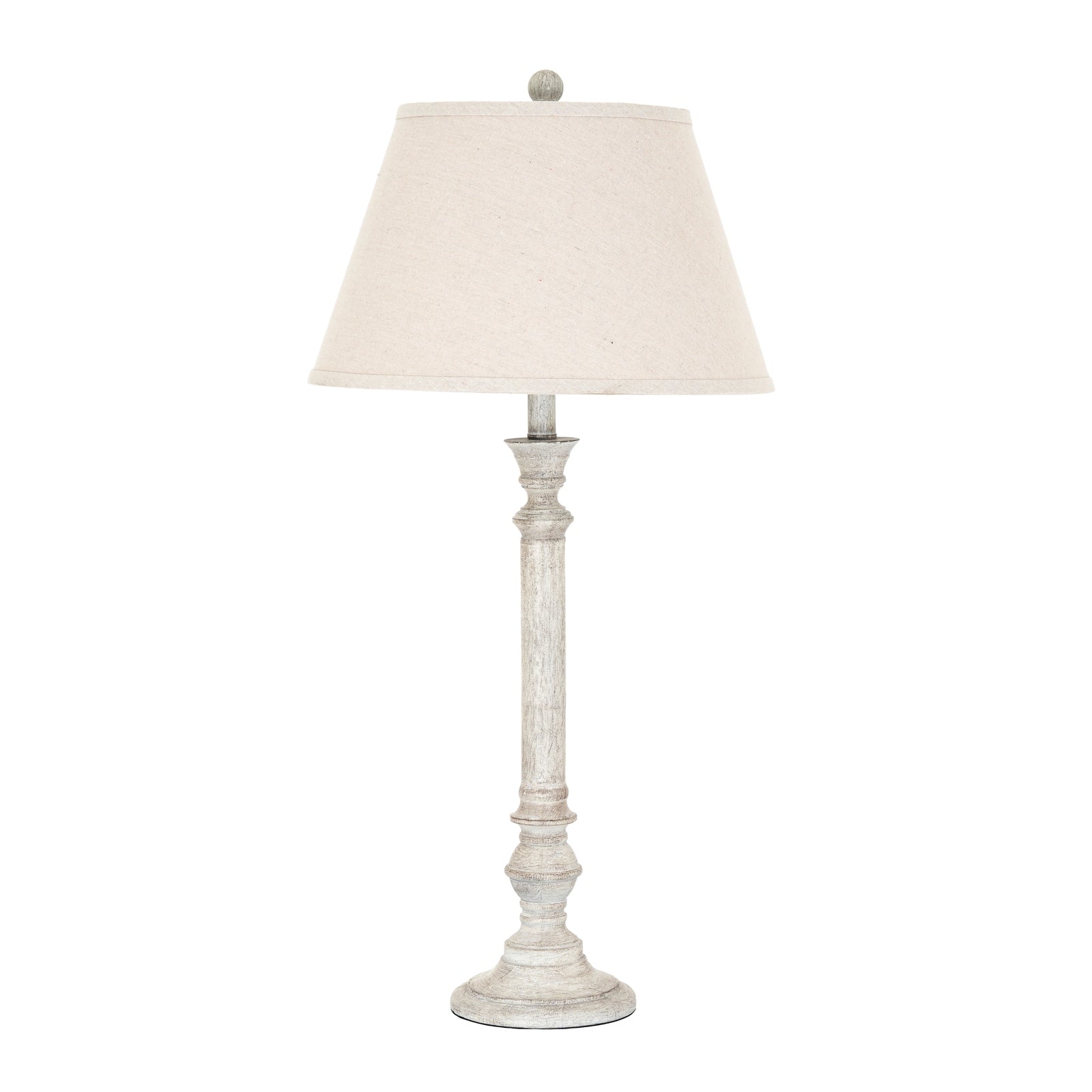 Tall Slim Rustic White Wash Table Lamp With Linen Shade