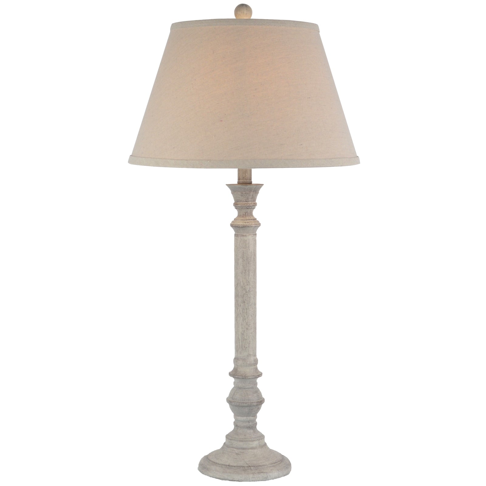Tall Slim Rustic White Wash Table Lamp With Linen Shade