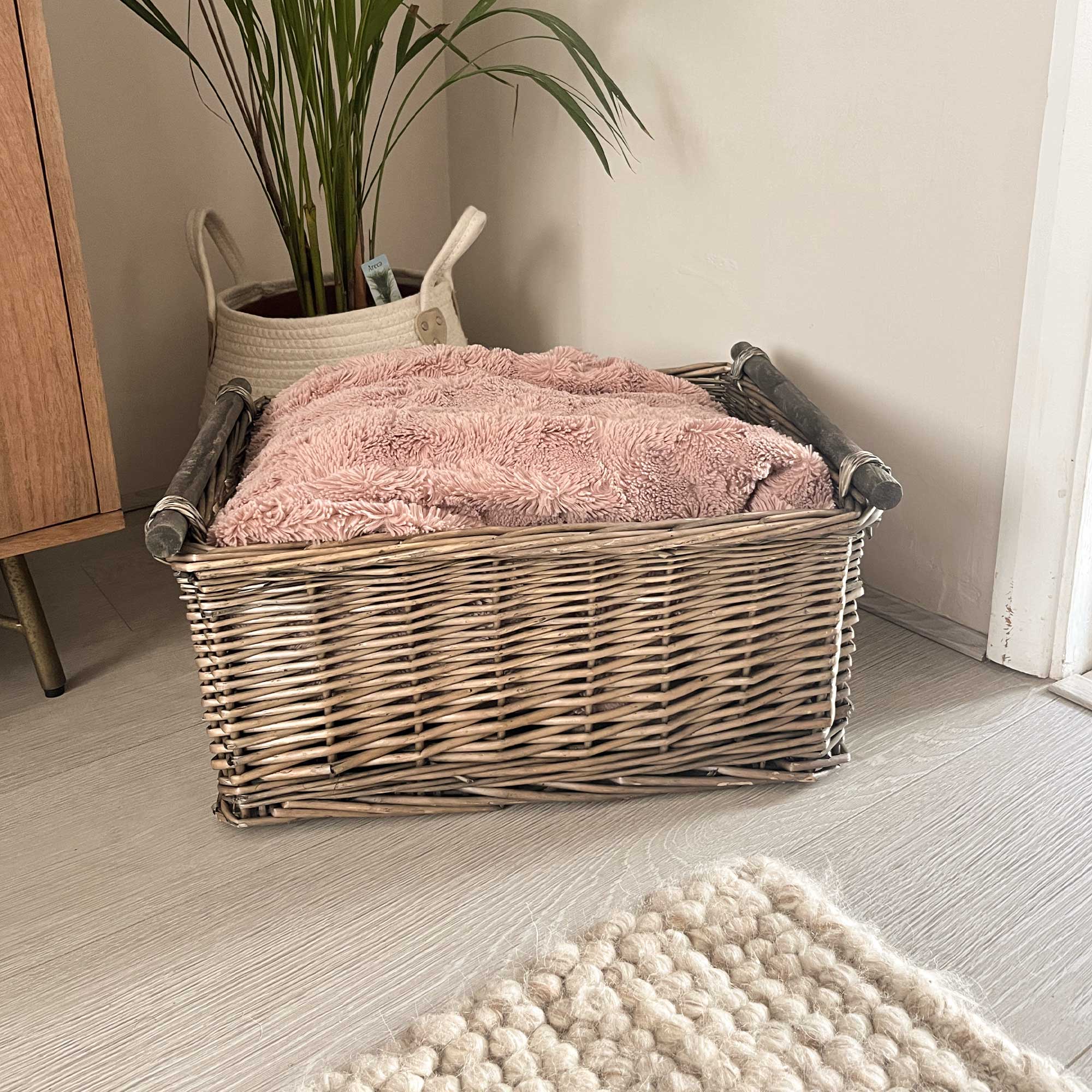 Small Blanket Baset - Wood Handle Wicker Storage Basket Set of 3