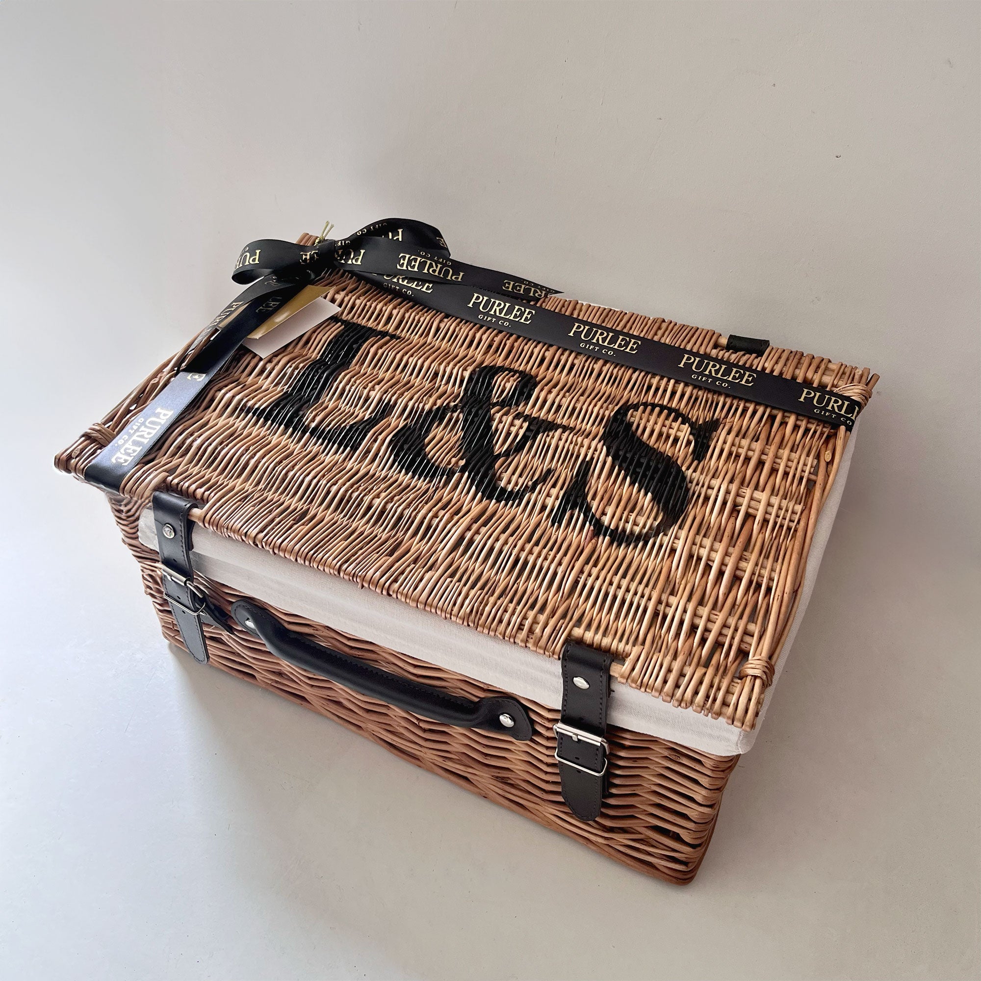 Branded Corporate Hamper for PR Gifts & Events - Custom Wicker Basket with White Cotton Liner
