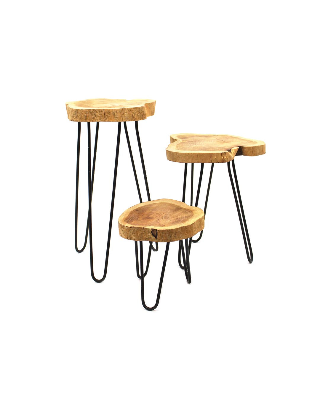 Industrial Wood Plant Stand Table Set of 3 - Natural