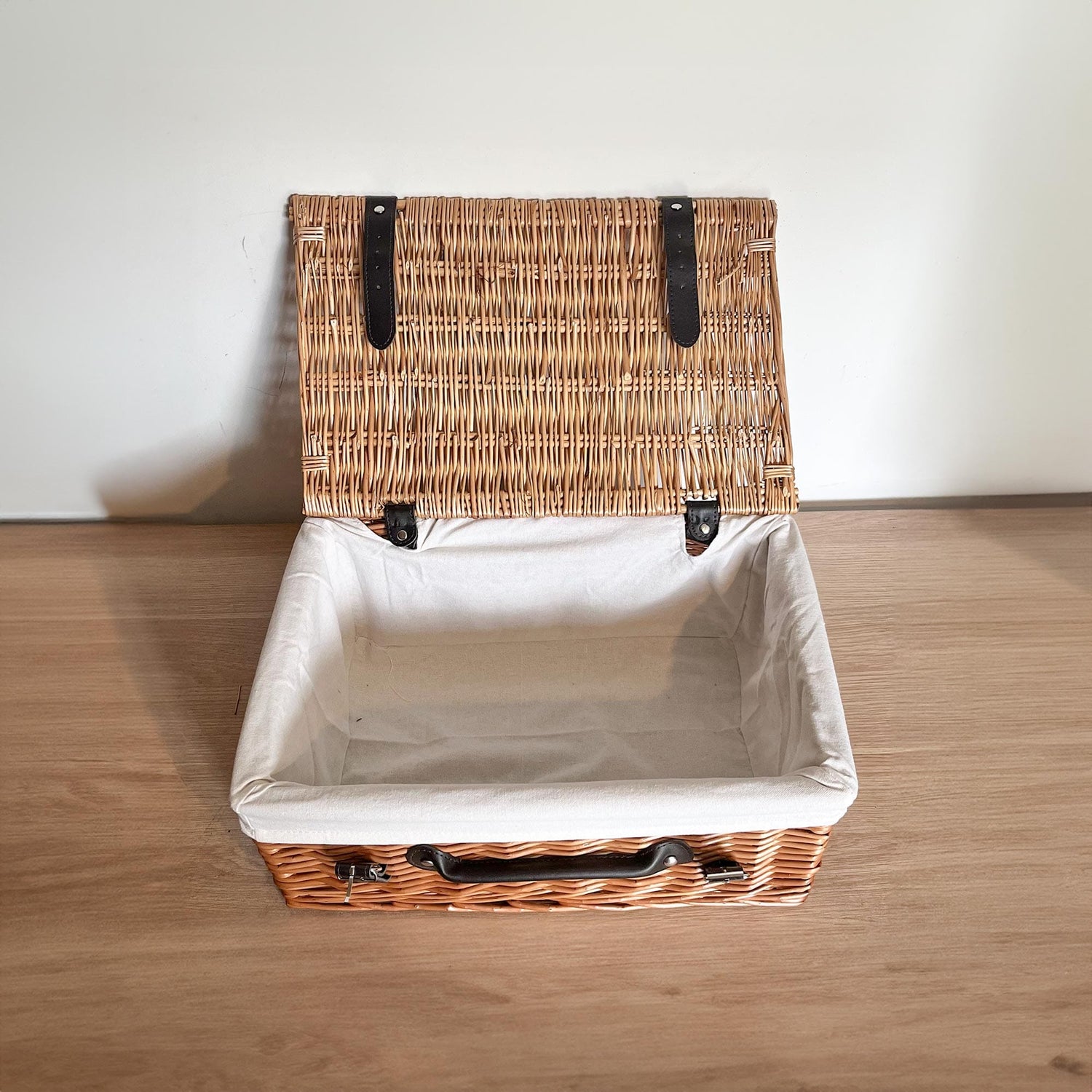 Branded Corporate Hamper for PR Gifts & Events - Custom Wicker Basket with White Cotton Liner