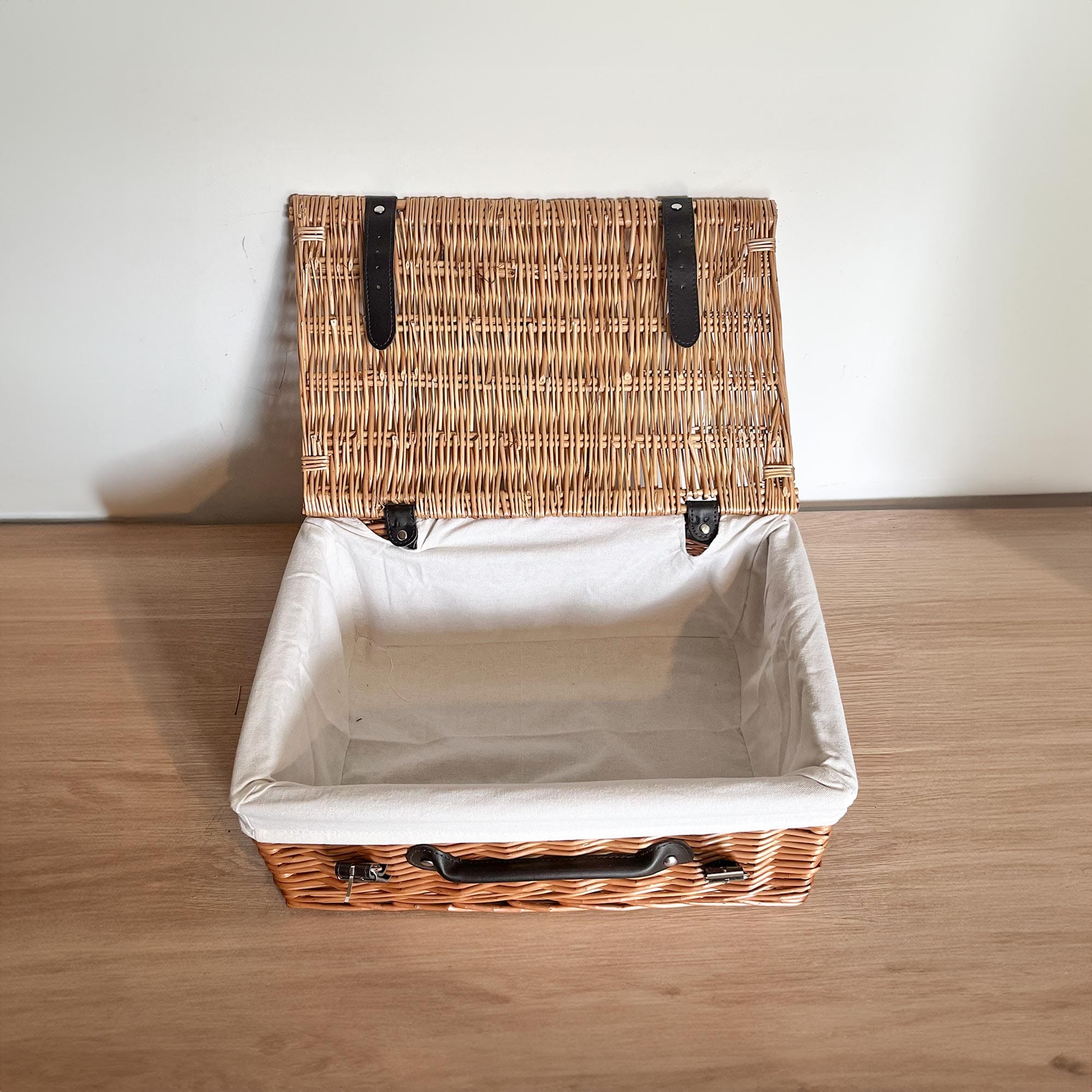Branded Corporate Hamper for PR Gifts & Events - Custom Wicker Basket with White Cotton Liner