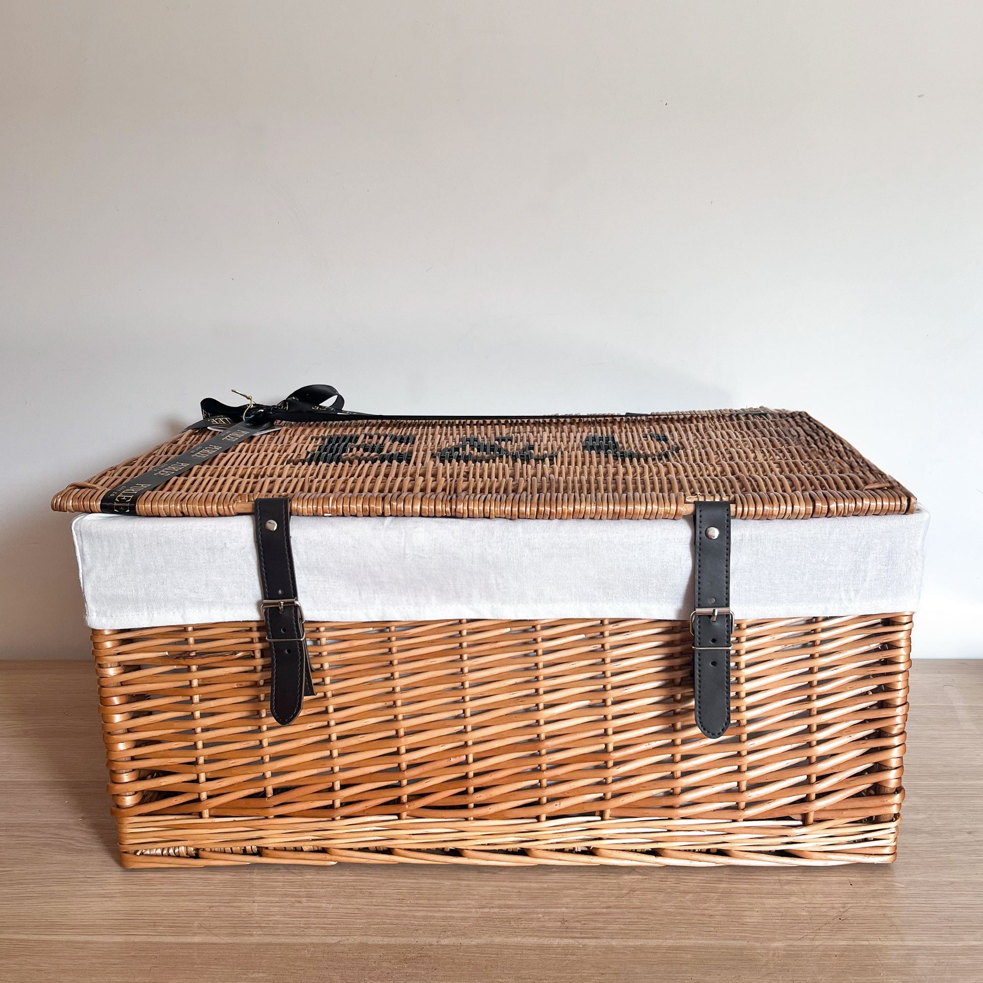 Branded Corporate Hamper for PR Gifts & Events - Custom Wicker Basket with White Cotton Liner