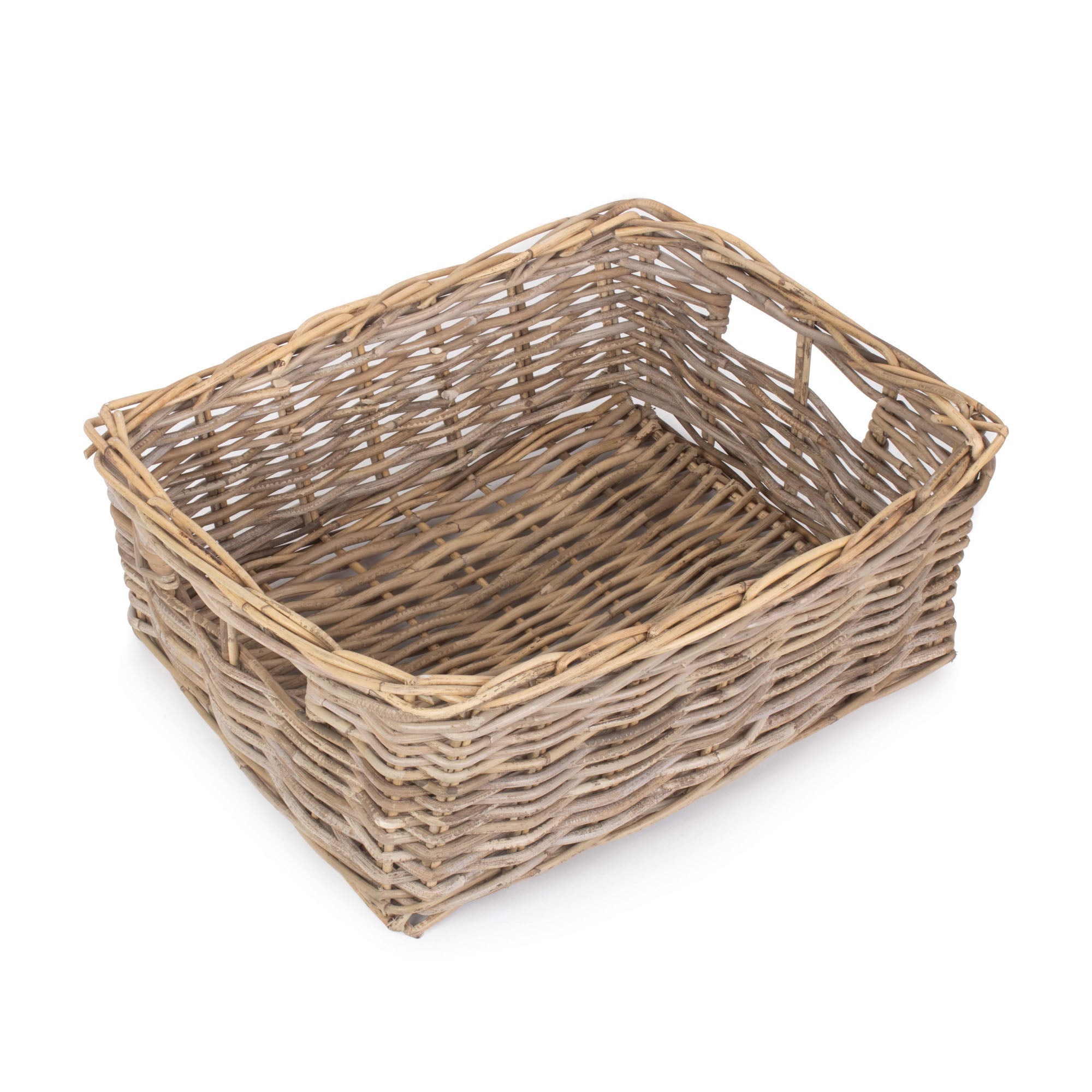 shallow rectangle wicker storage basket tray