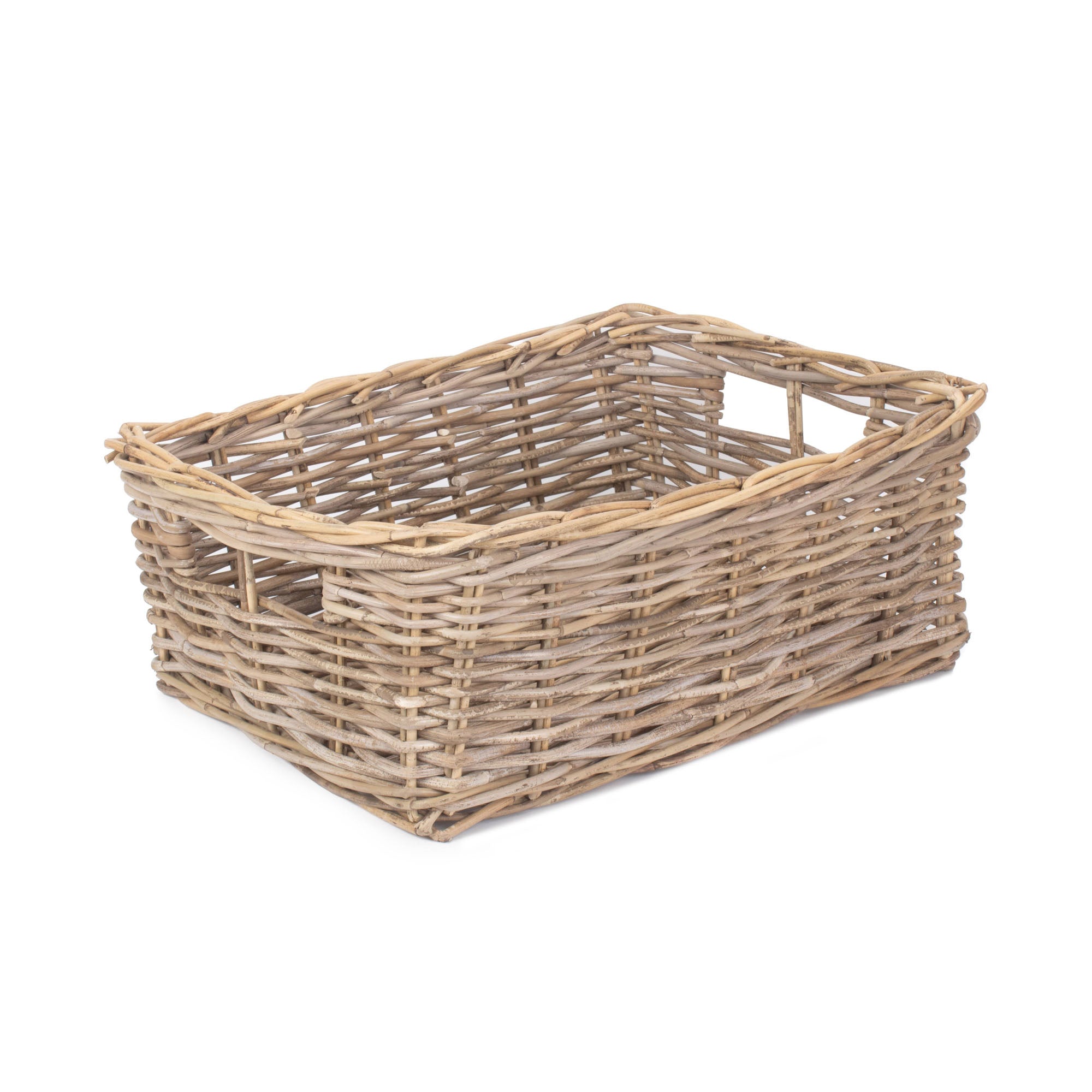 shallow rectangle wicker storage basket tray