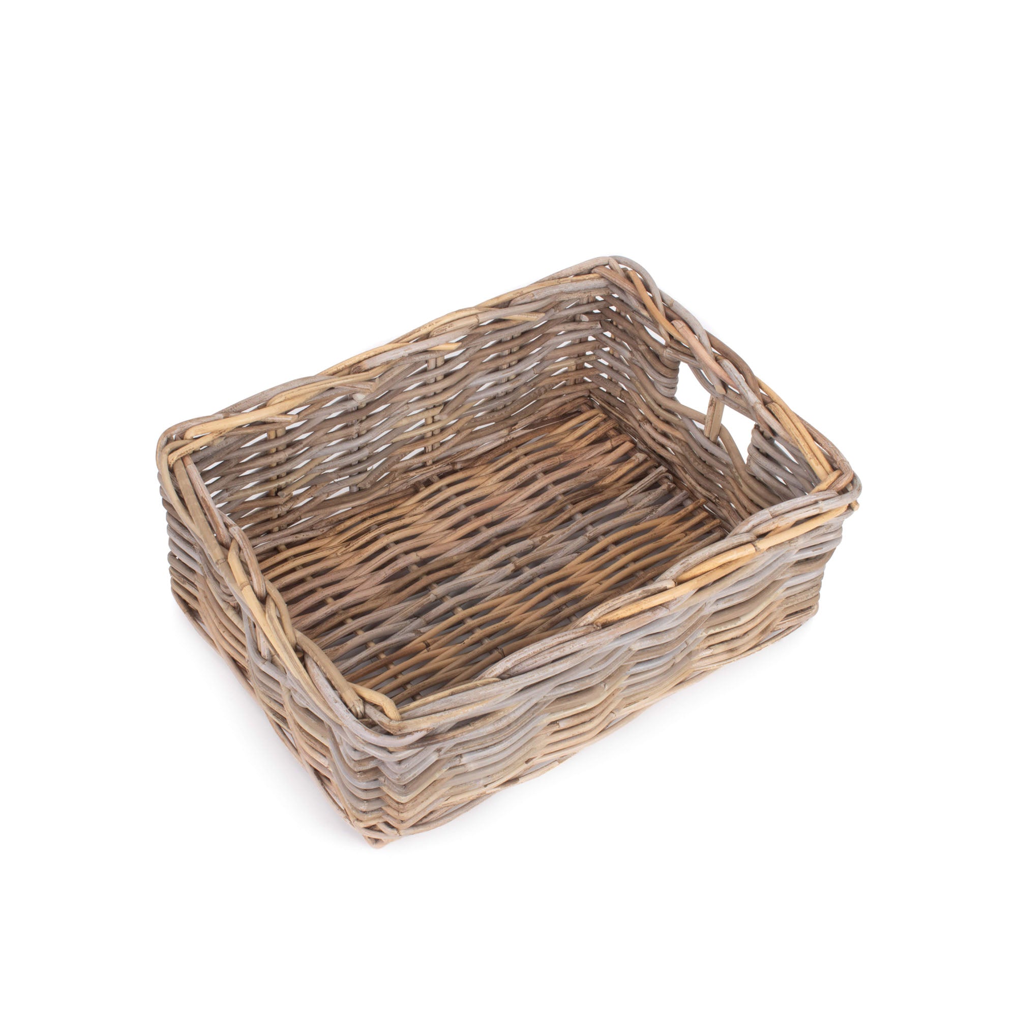 shallow rectangle wicker storage basket tray