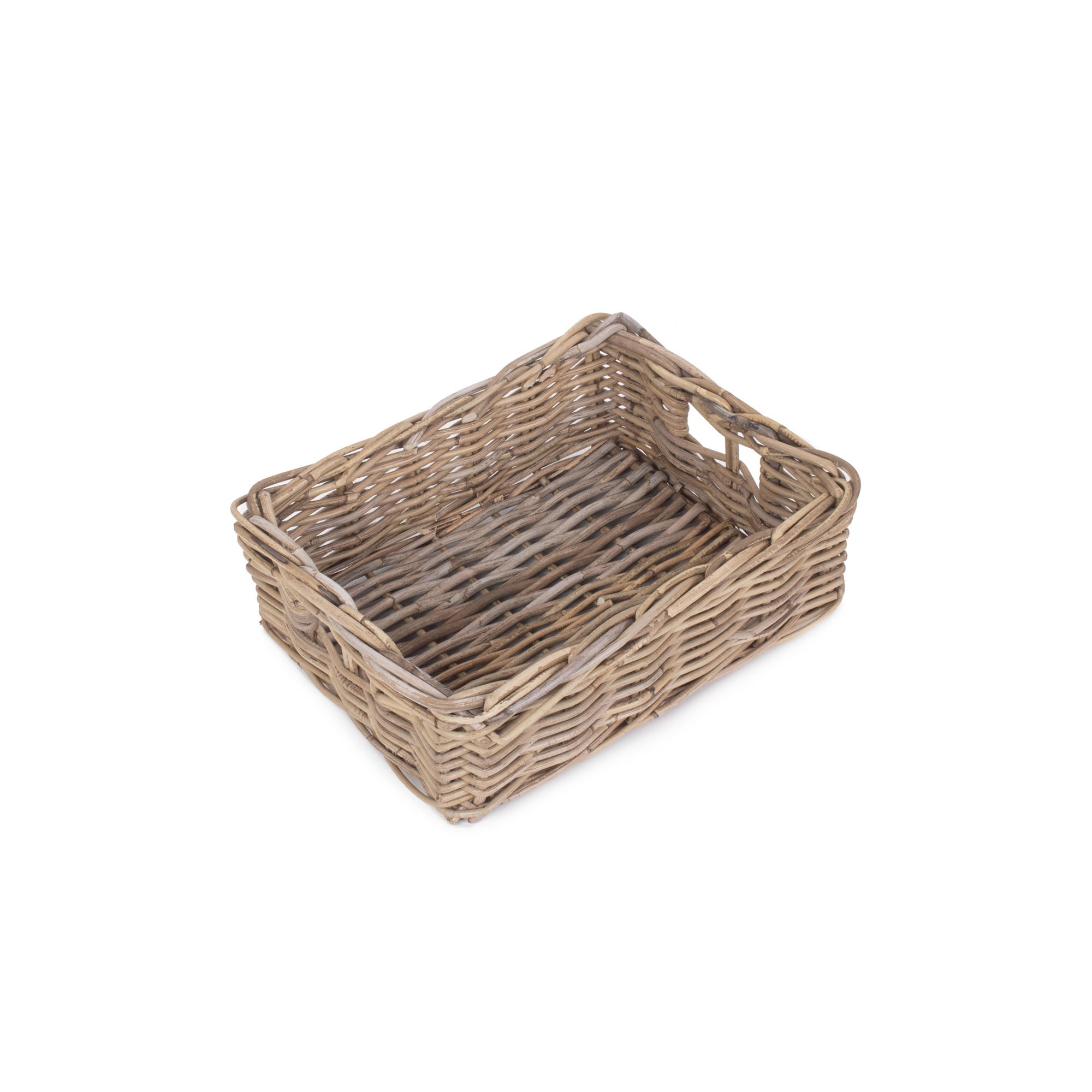 shallow rectangle wicker storage basket tray