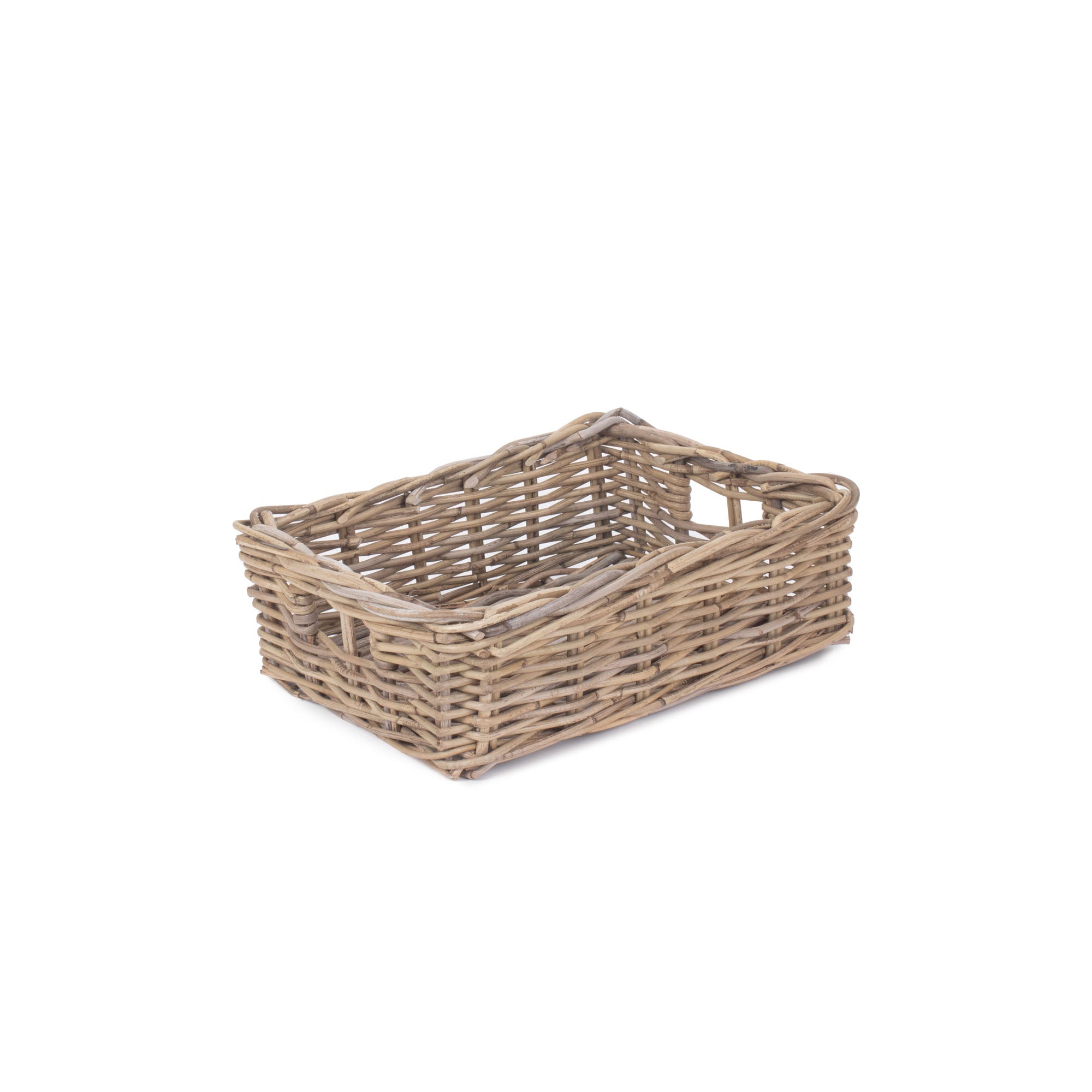 shallow rectangle wicker storage basket tray