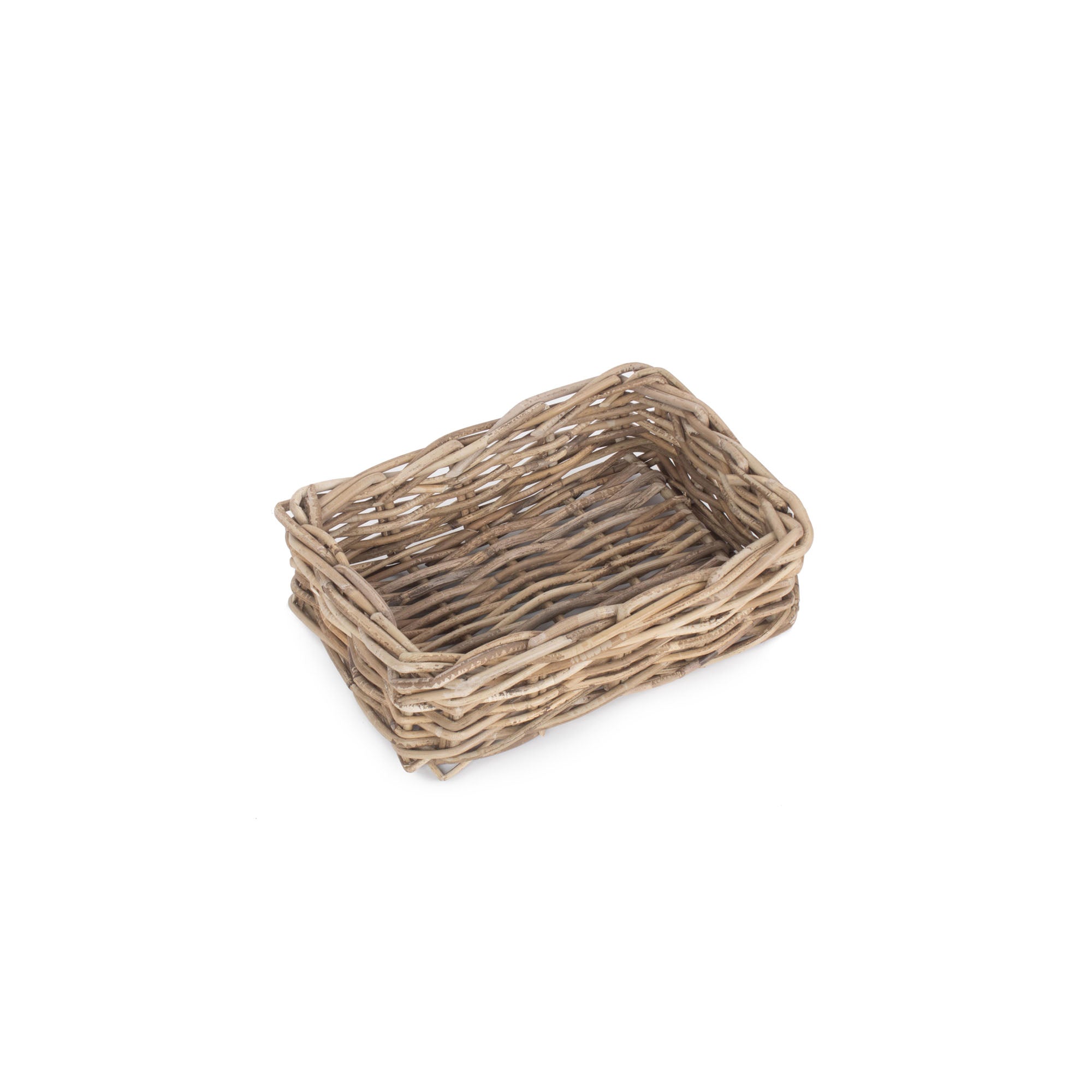 shallow rectangle wicker storage basket tray