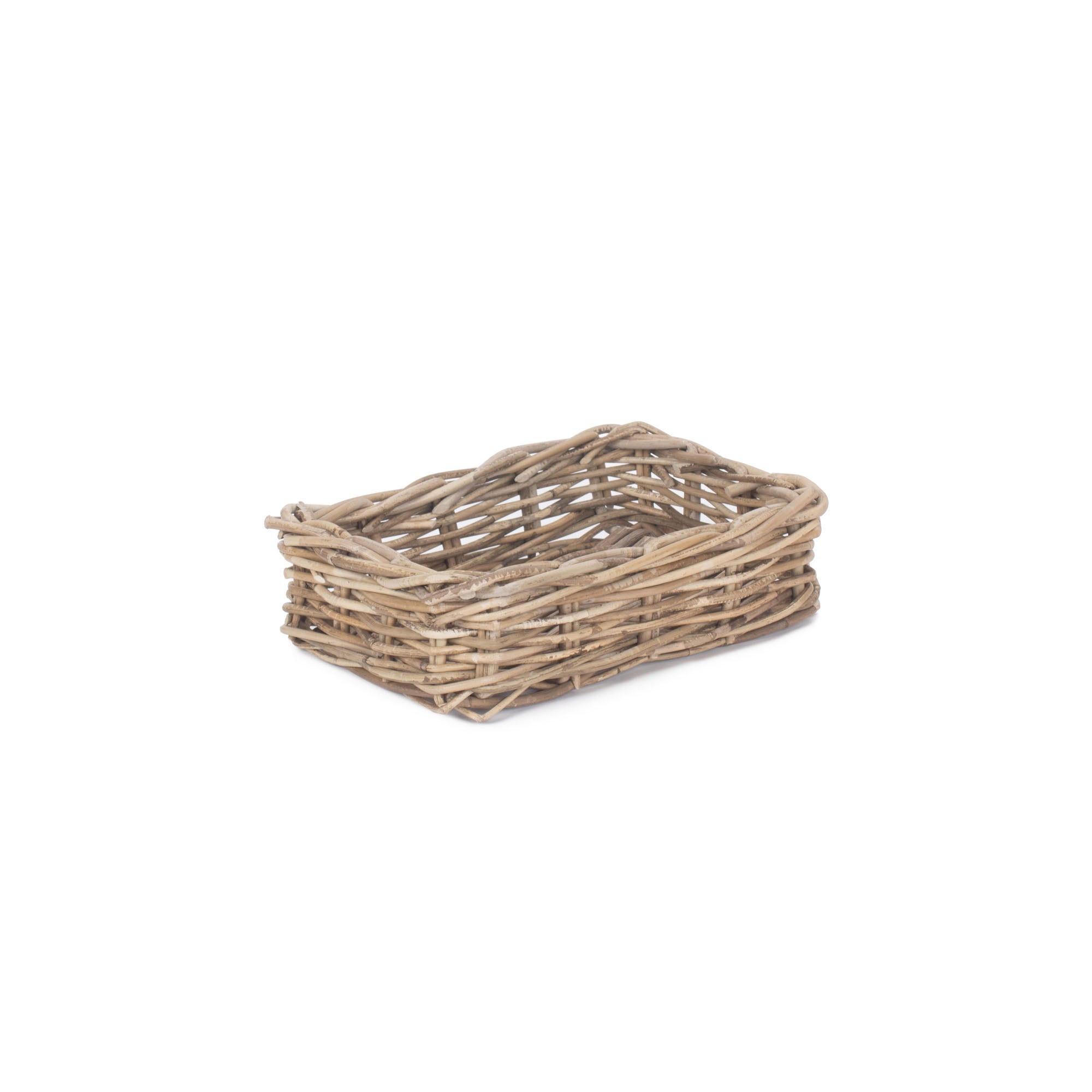 shallow rectangle wicker storage basket tray