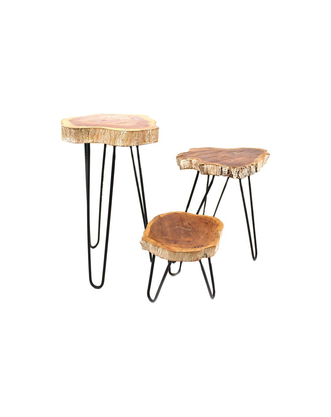 Industrial Wood Plant Stand Table Set of 3 - Whitewash