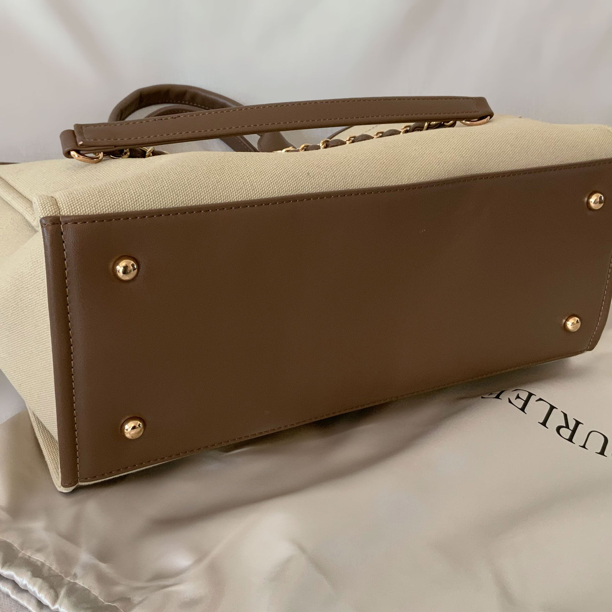 Personalised Luxe Beige Brown Canvas Tote Shoulder Bag - Womens Handbag - Gift for Her - Deauville Bag