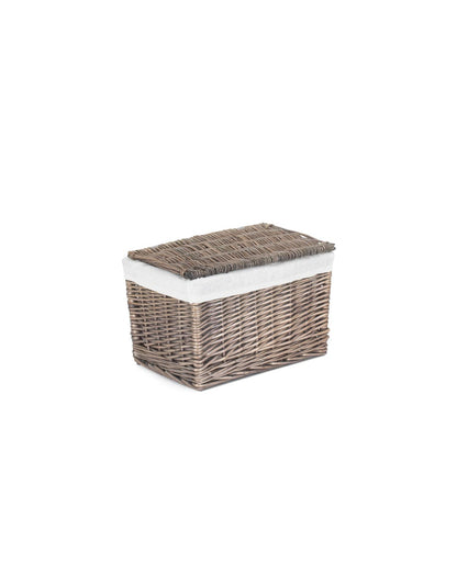 14" Grey Wash Wicker Storage Trunk with White Lining