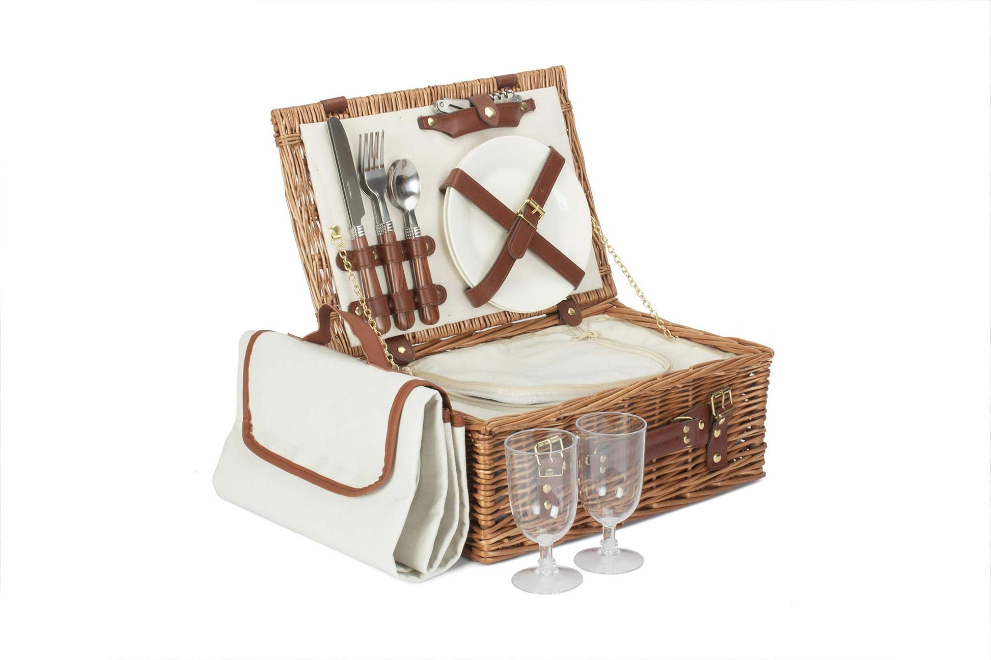 Classic Picnic Hamper for Two with Cutlery and Food Cool Box