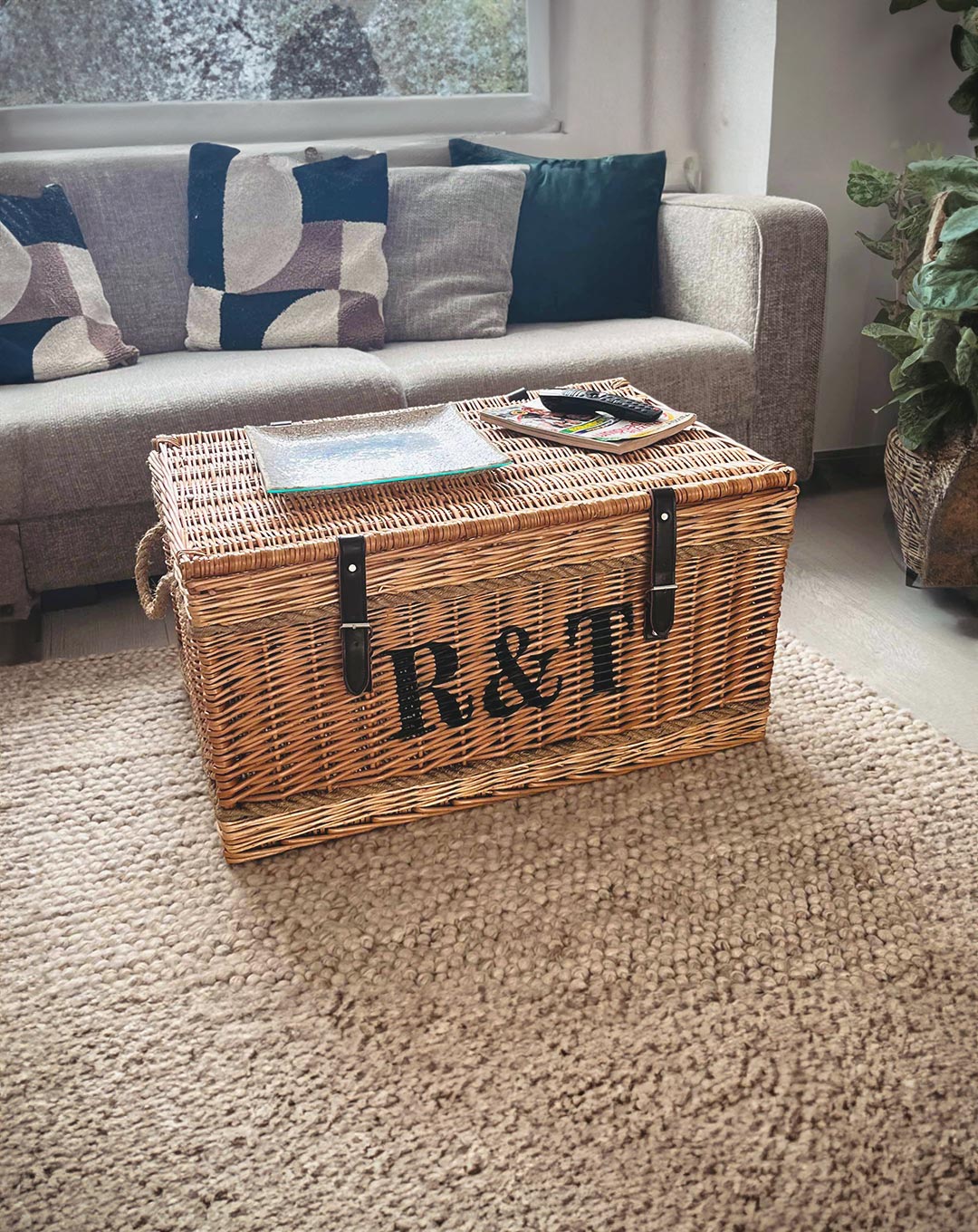 29" Rope Handled Wicker Basket Trunk