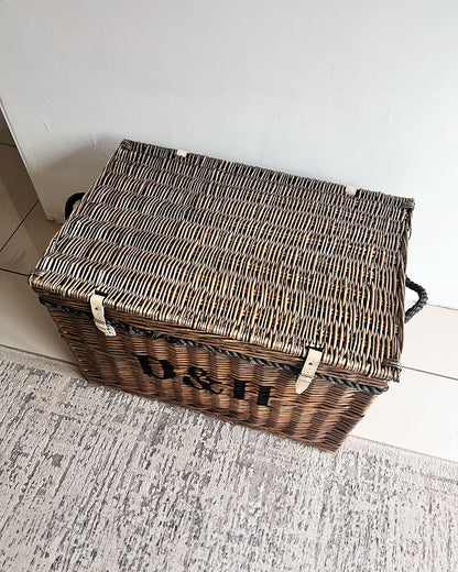 Extra Large Antique Wash Wicker Storage Trunk with Rope Handles