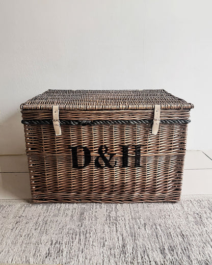 Extra Large Antique Wash Wicker Storage Trunk with Rope Handles