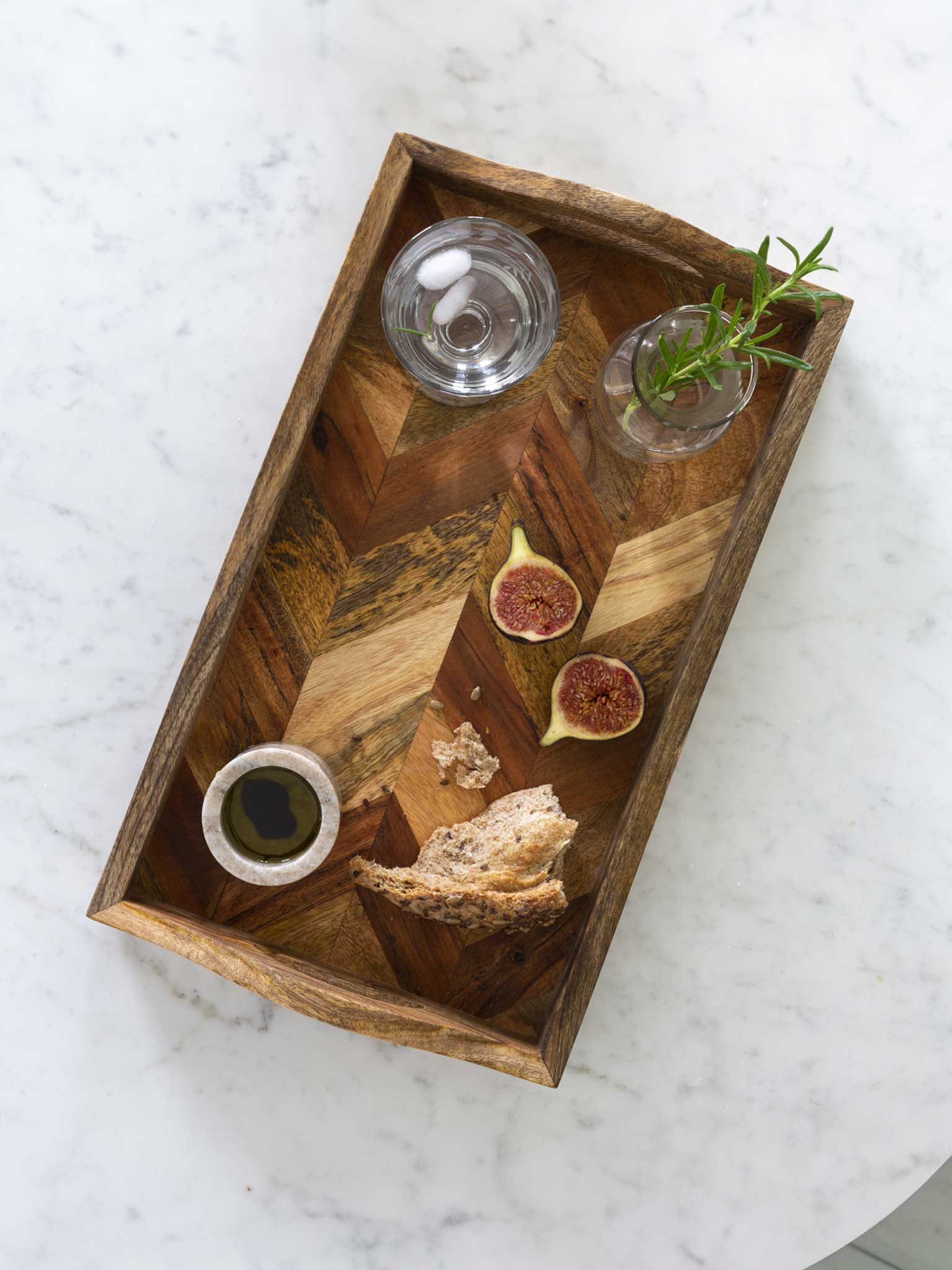Acacia &amp; Mango Serving Tray with Handles - Natural Solid Wood Rectangle Tray