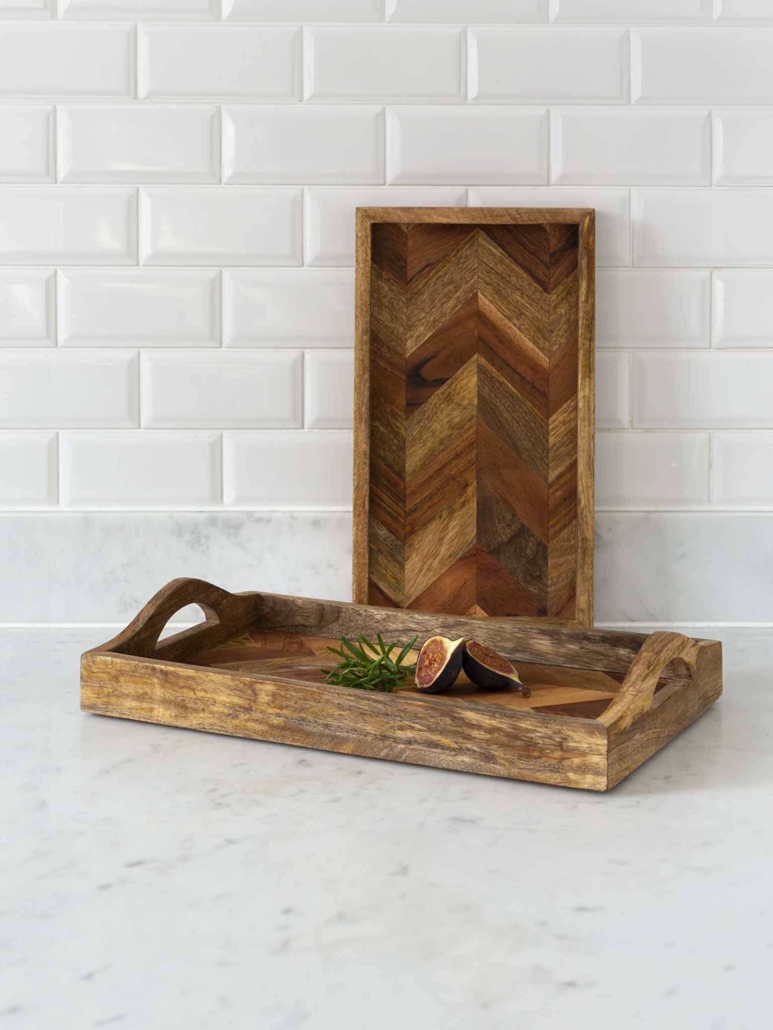 Acacia &amp; Mango Chevron Serving Tray