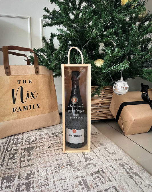 Personalised Christmas Wooden Wine Bottle Gift Box