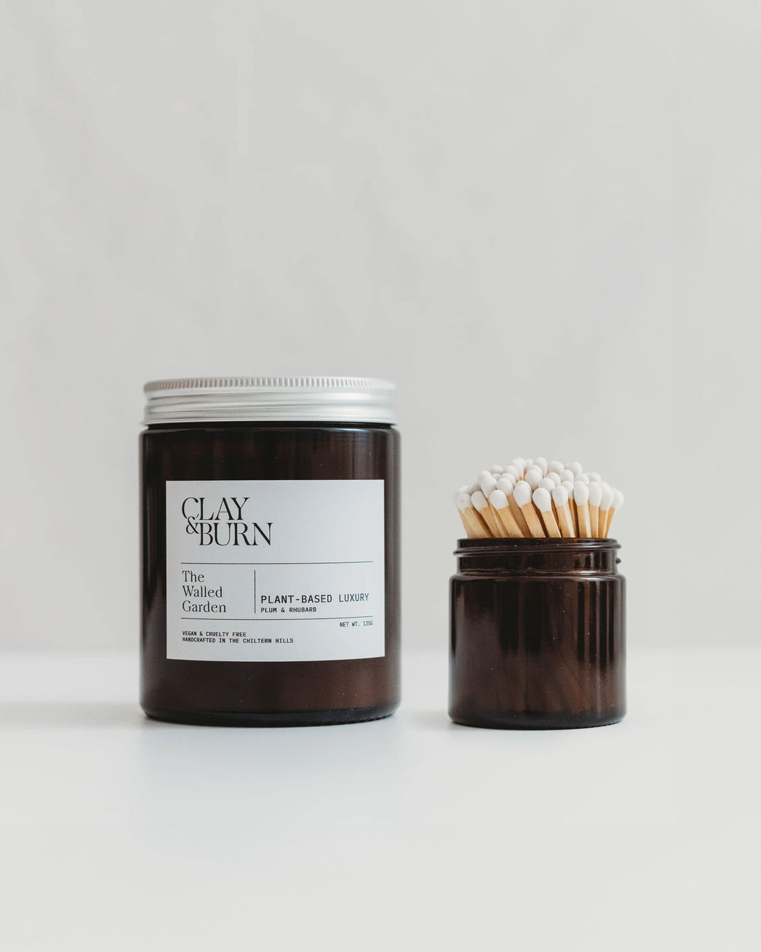 135g Coconut Wax Candle by Clay & Burn - Luxury Vegan Candle & Match Gift Set - Home Fragrance